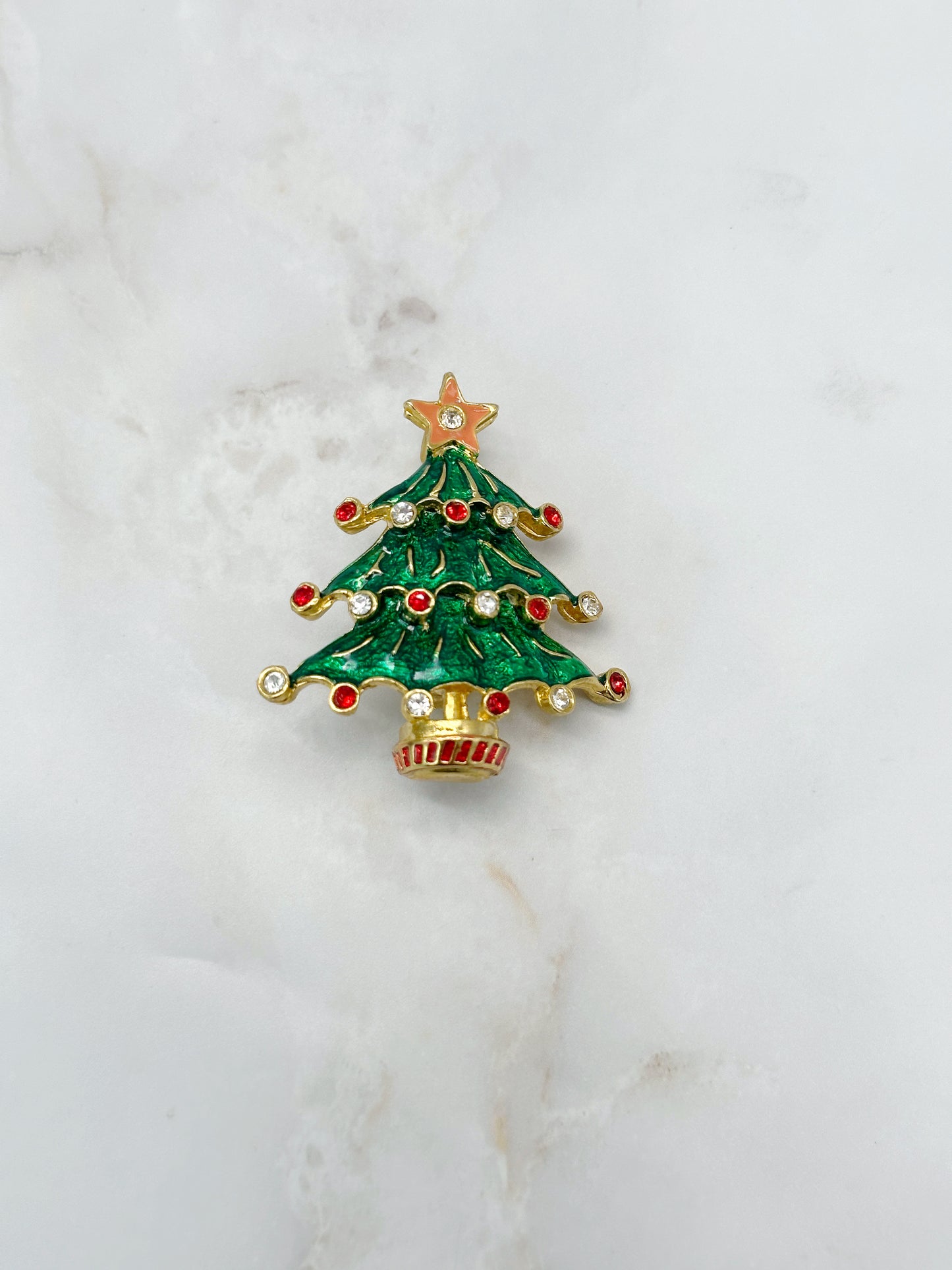 Vintage Weihnachtsbaum Brosche mit Strass