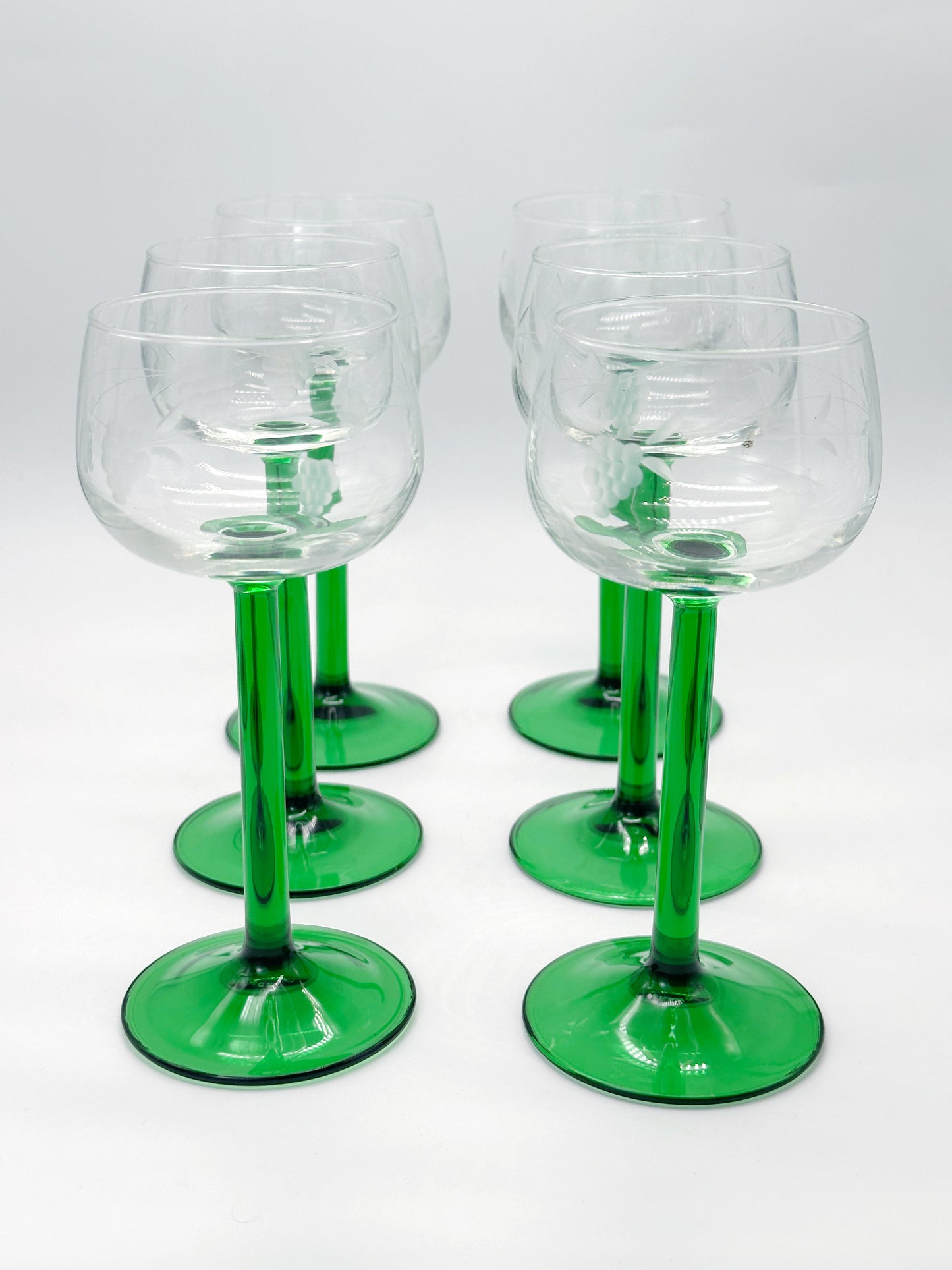 Französische Weingläser mit grünem Stiel (6er Set)