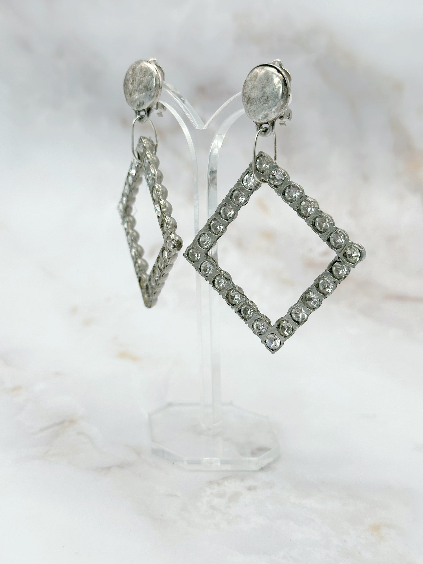 Elegante Vintage Ohrclips Quadratisch Versilbert
