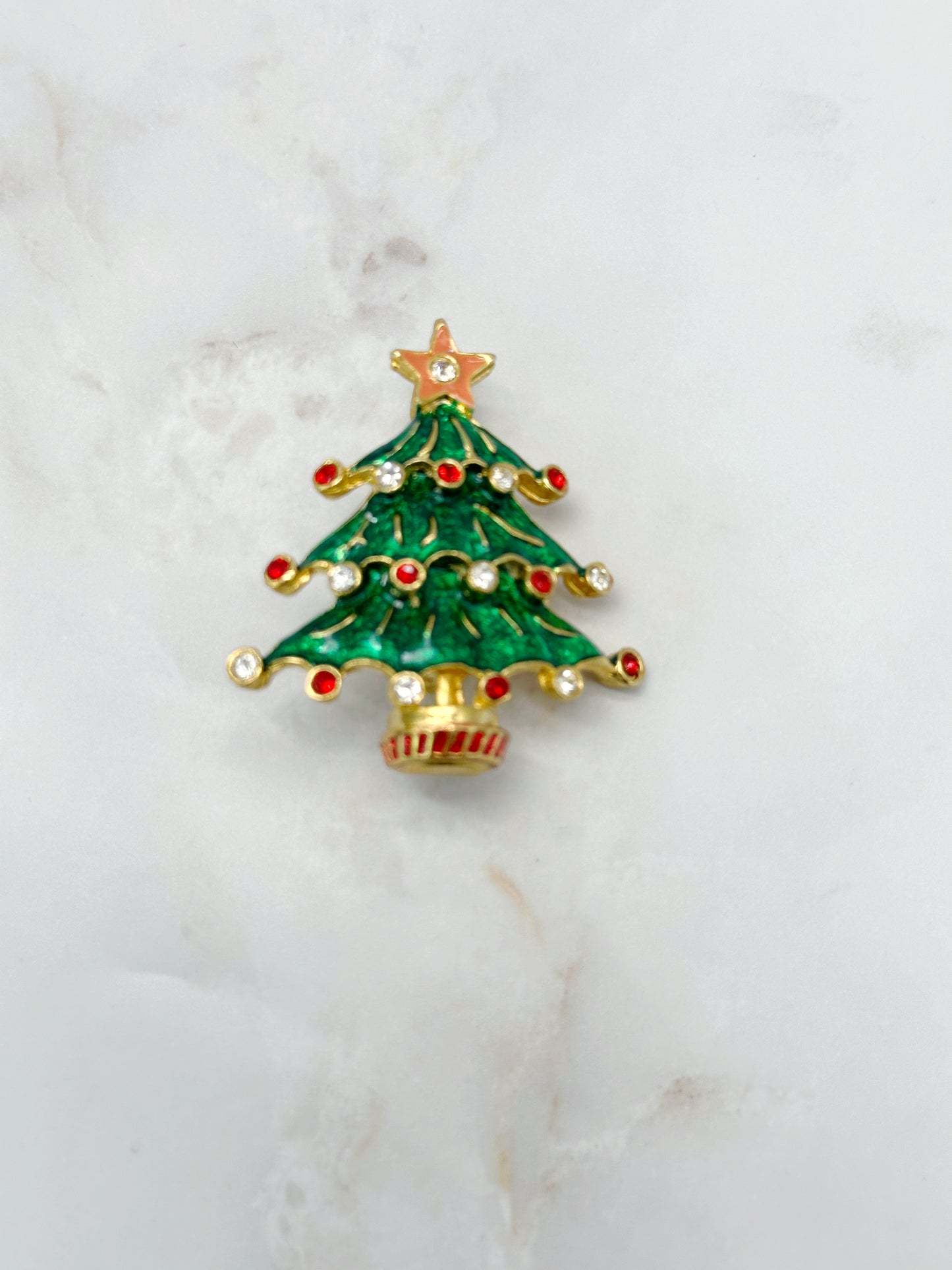 Vintage Weihnachtsbaum Brosche mit Strass