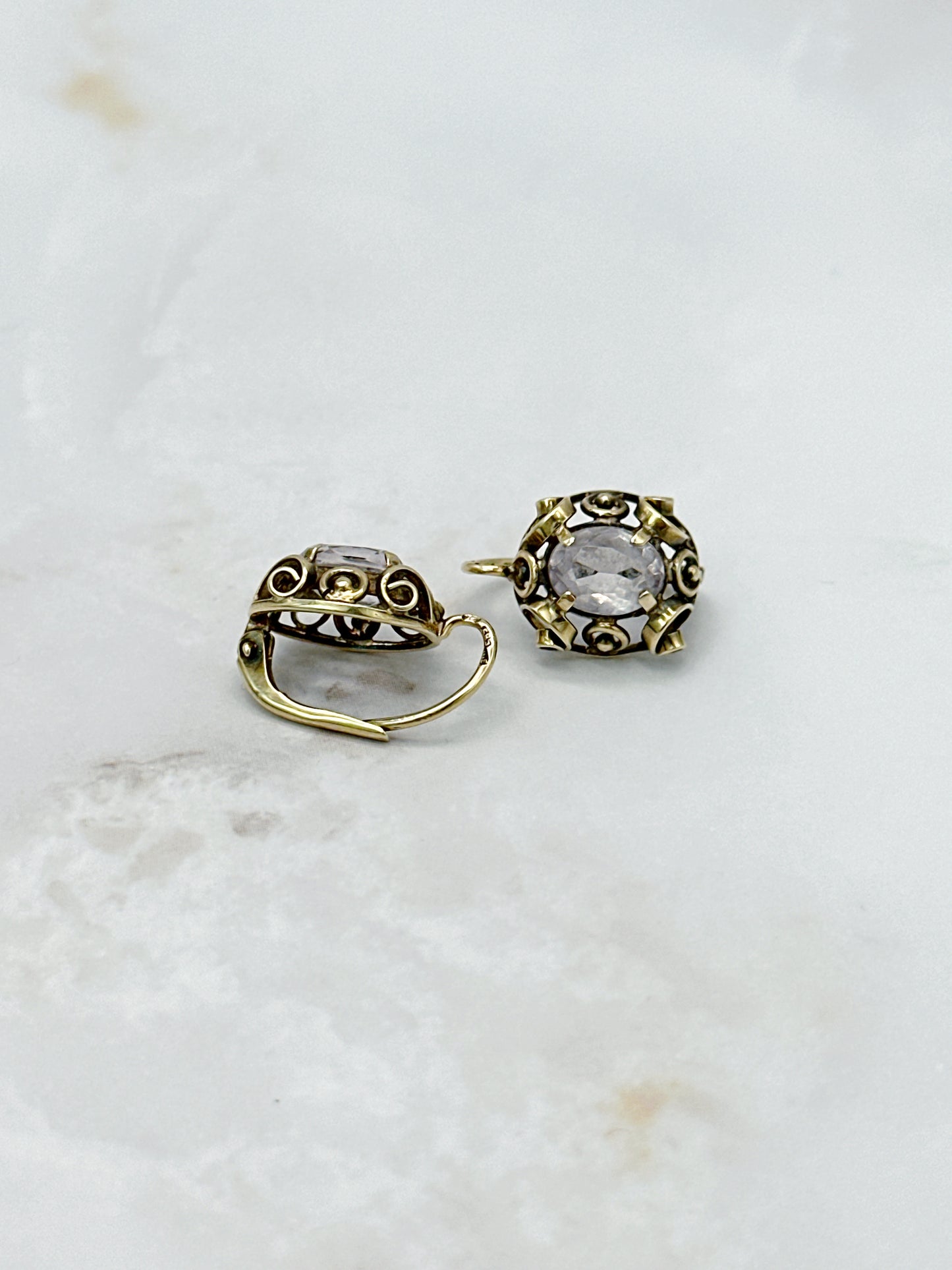 Verspielte Vintage Ohrhänger Gold Amethyst 50er Jahre