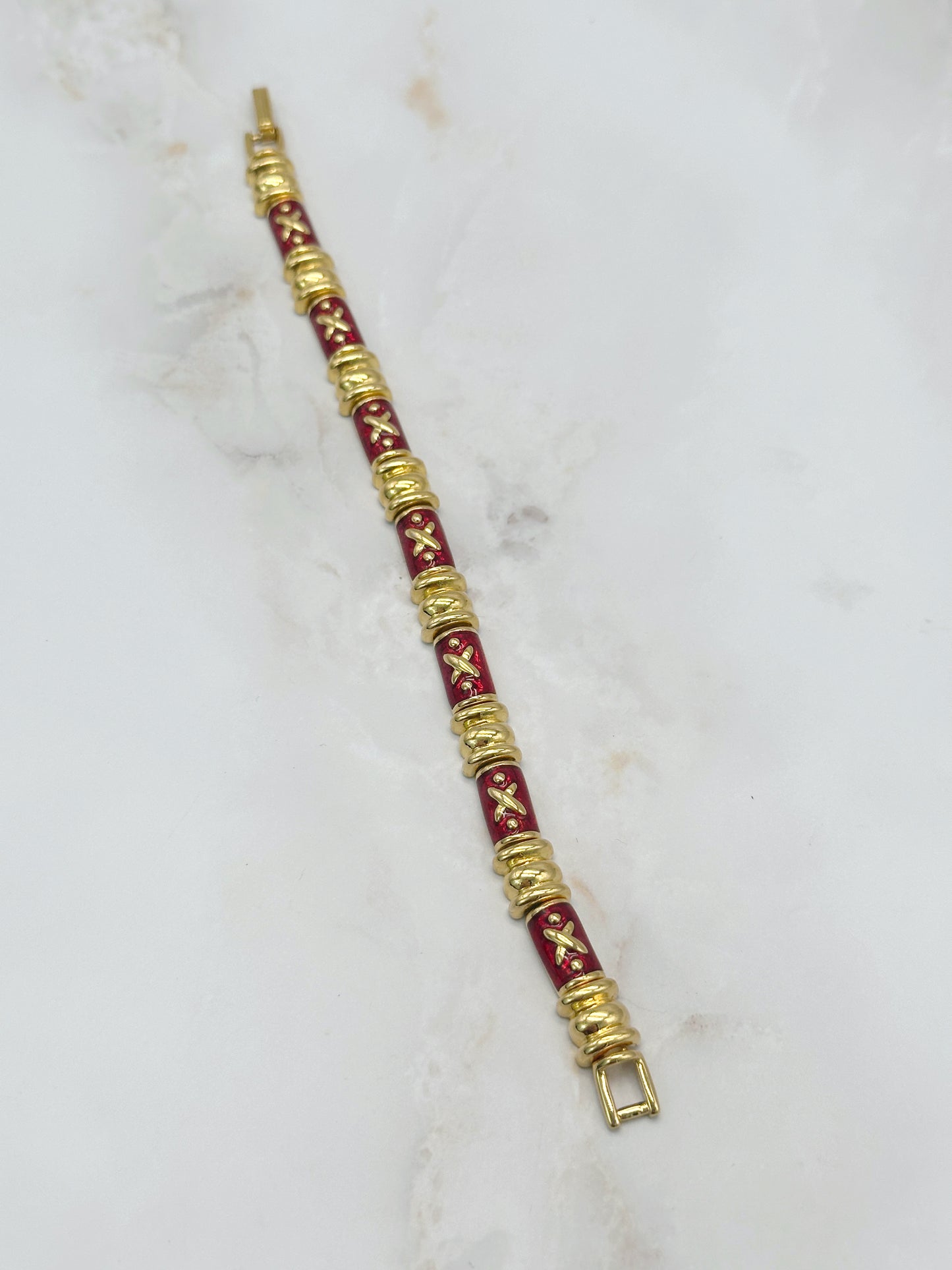 Vintage Armband signiert Joan Rivers, rotes Emaille