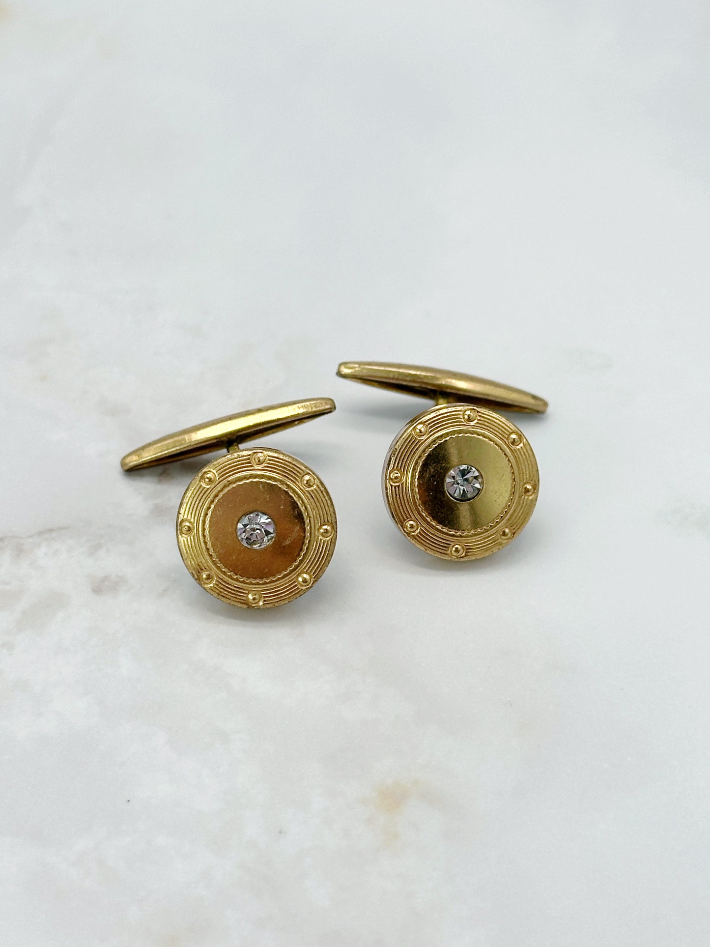 Elegante Vintage Manschettenknöpfe Rund Vergoldet Strass