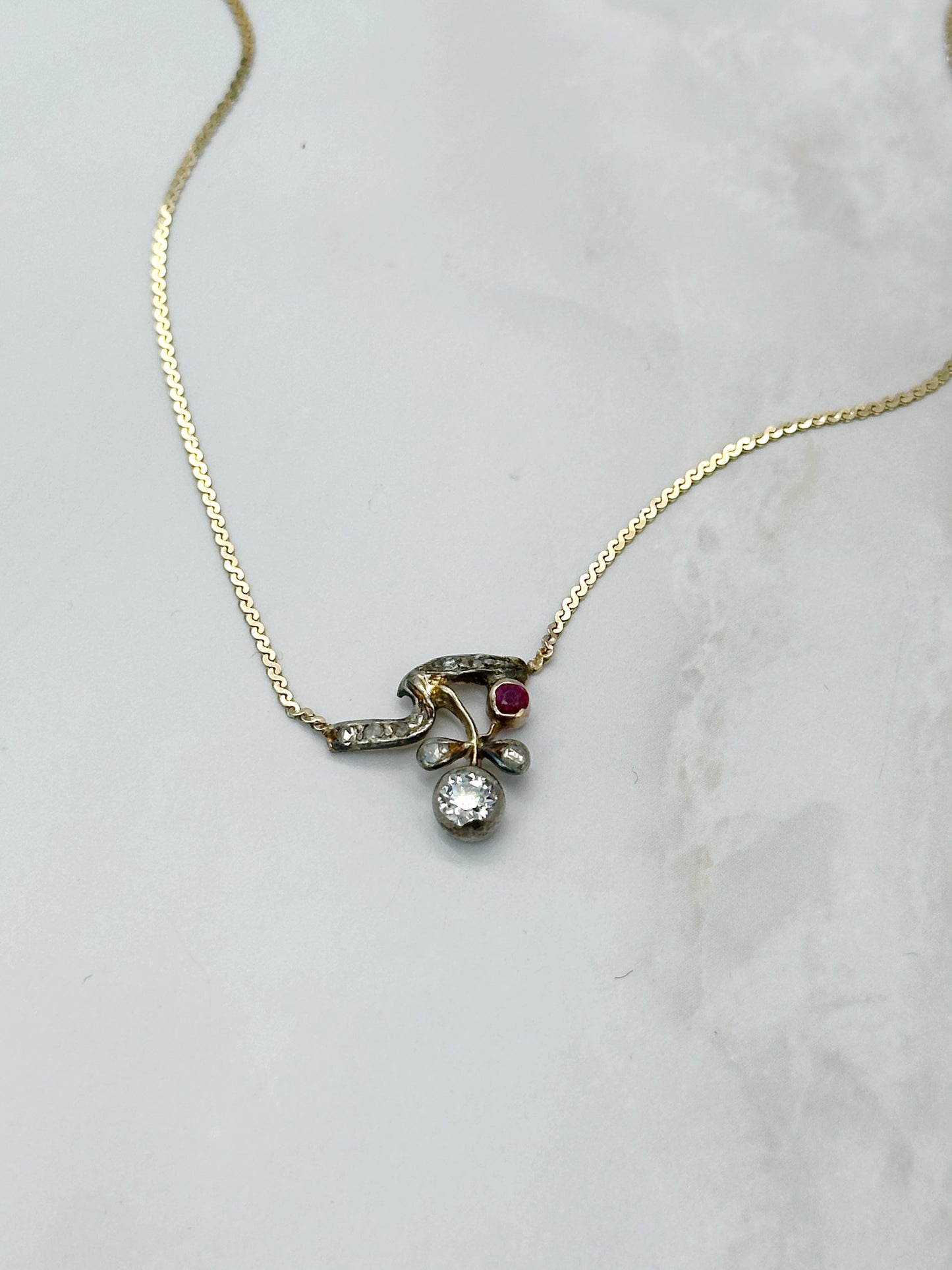 Antike Jugendstil Halskette Gold Diamant Rubin