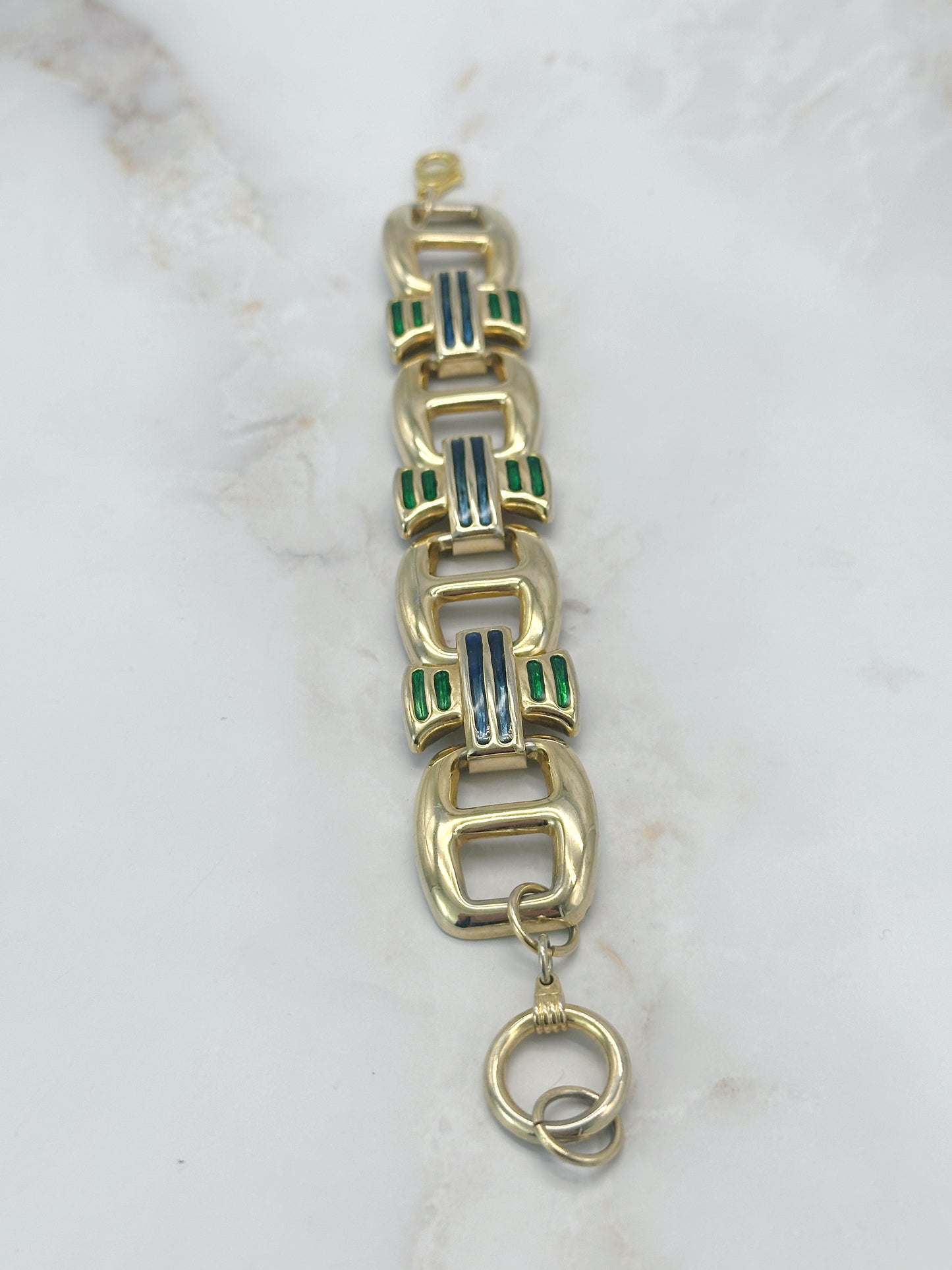 Vintage Armband Vergoldet Emaille Grün Blau