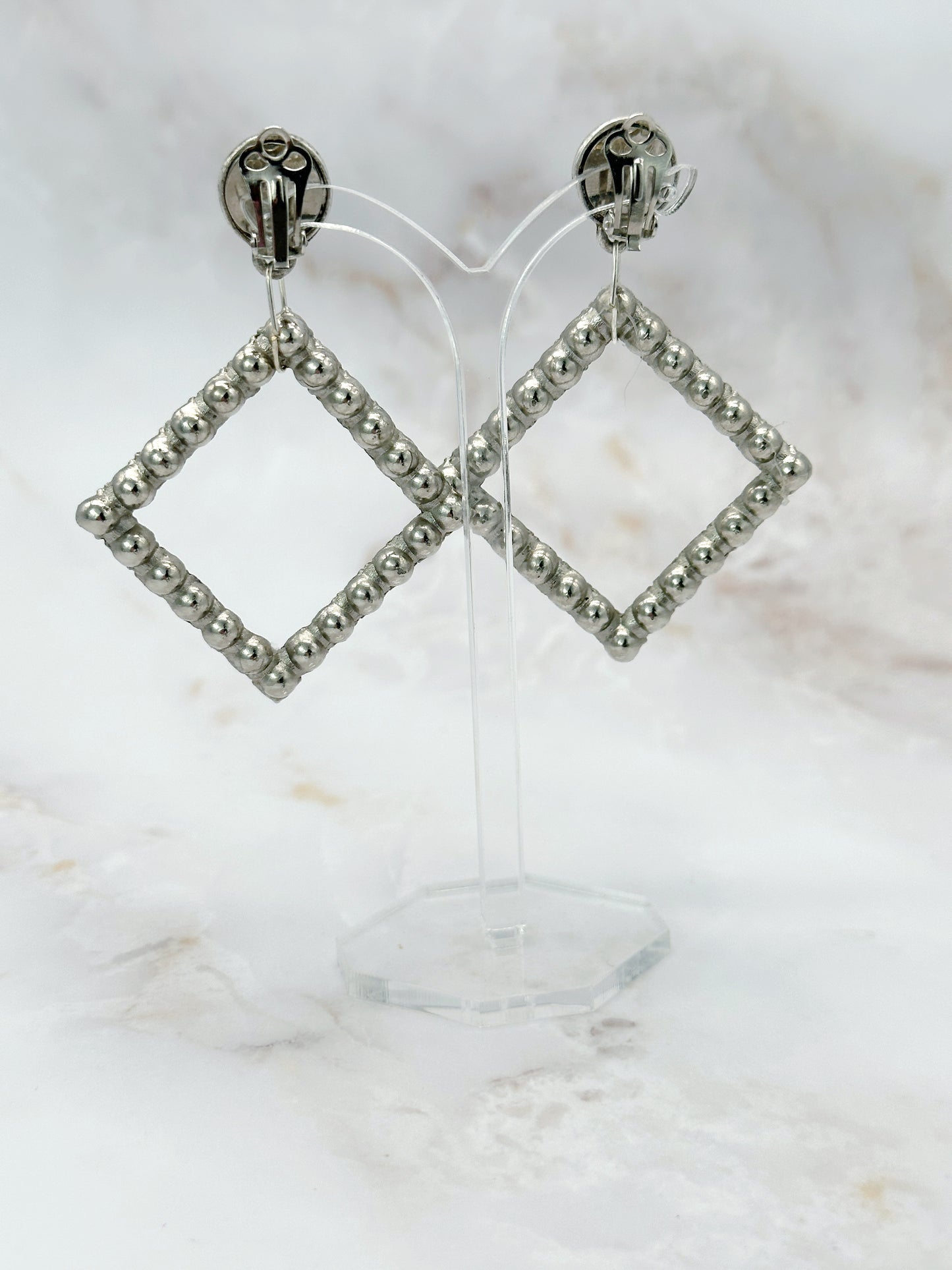 Elegante Vintage Ohrclips Quadratisch Versilbert
