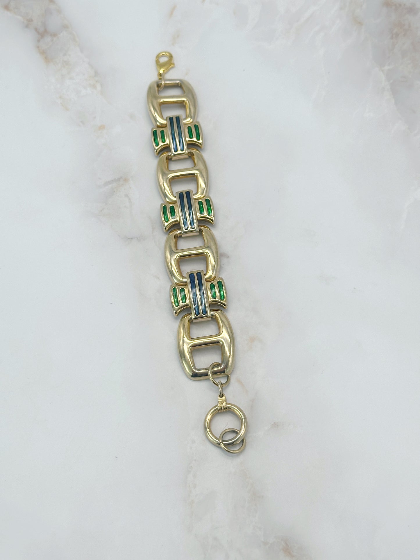 Vintage Armband Vergoldet Emaille Grün Blau