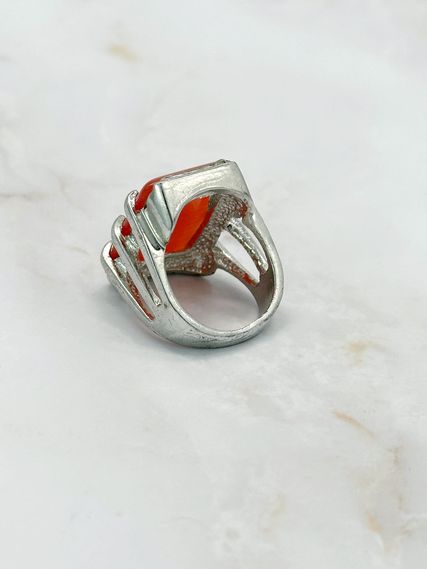 Massiver Vintage Statement Ring Oranges Glas