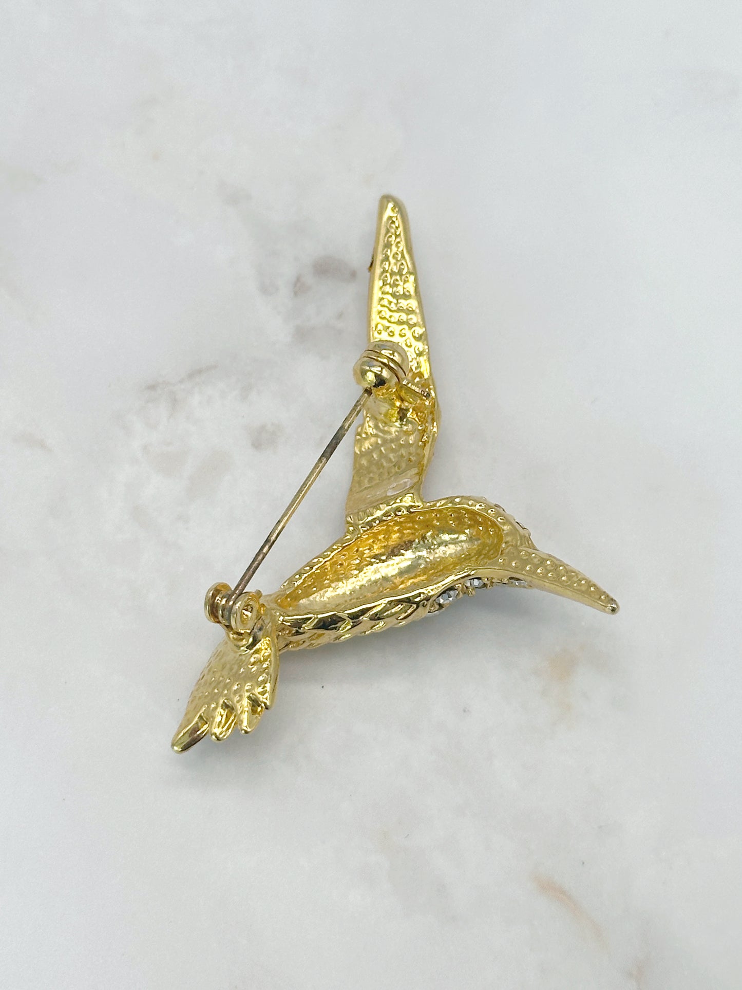Vintage Kolibri Brosche Vergoldet mit Strass
