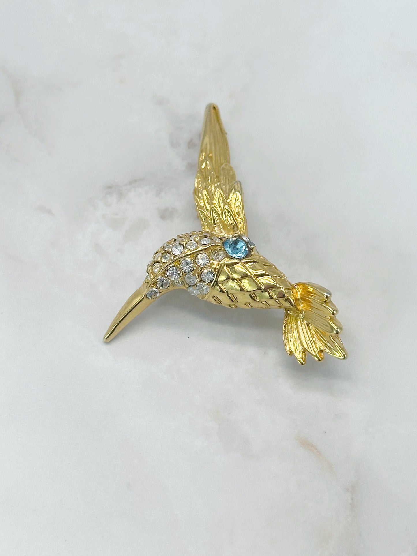 Vintage Kolibri Brosche Vergoldet mit Strass