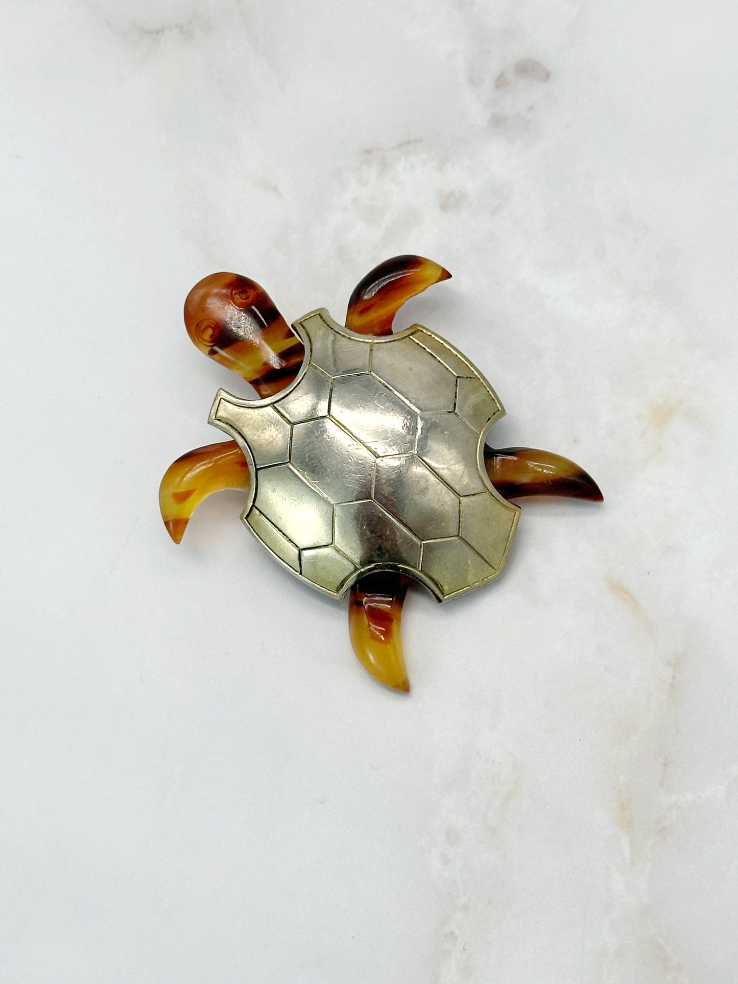 Vintage Kleiderclip Schildkröte Versilbert