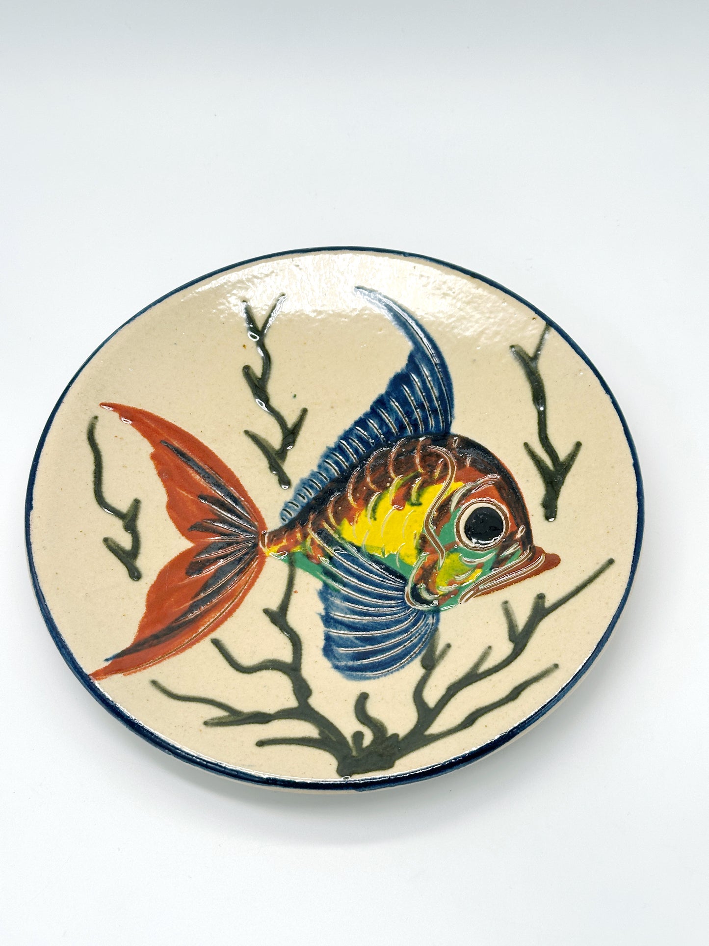 Keramik Wandteller Fischmotiv, um 1950