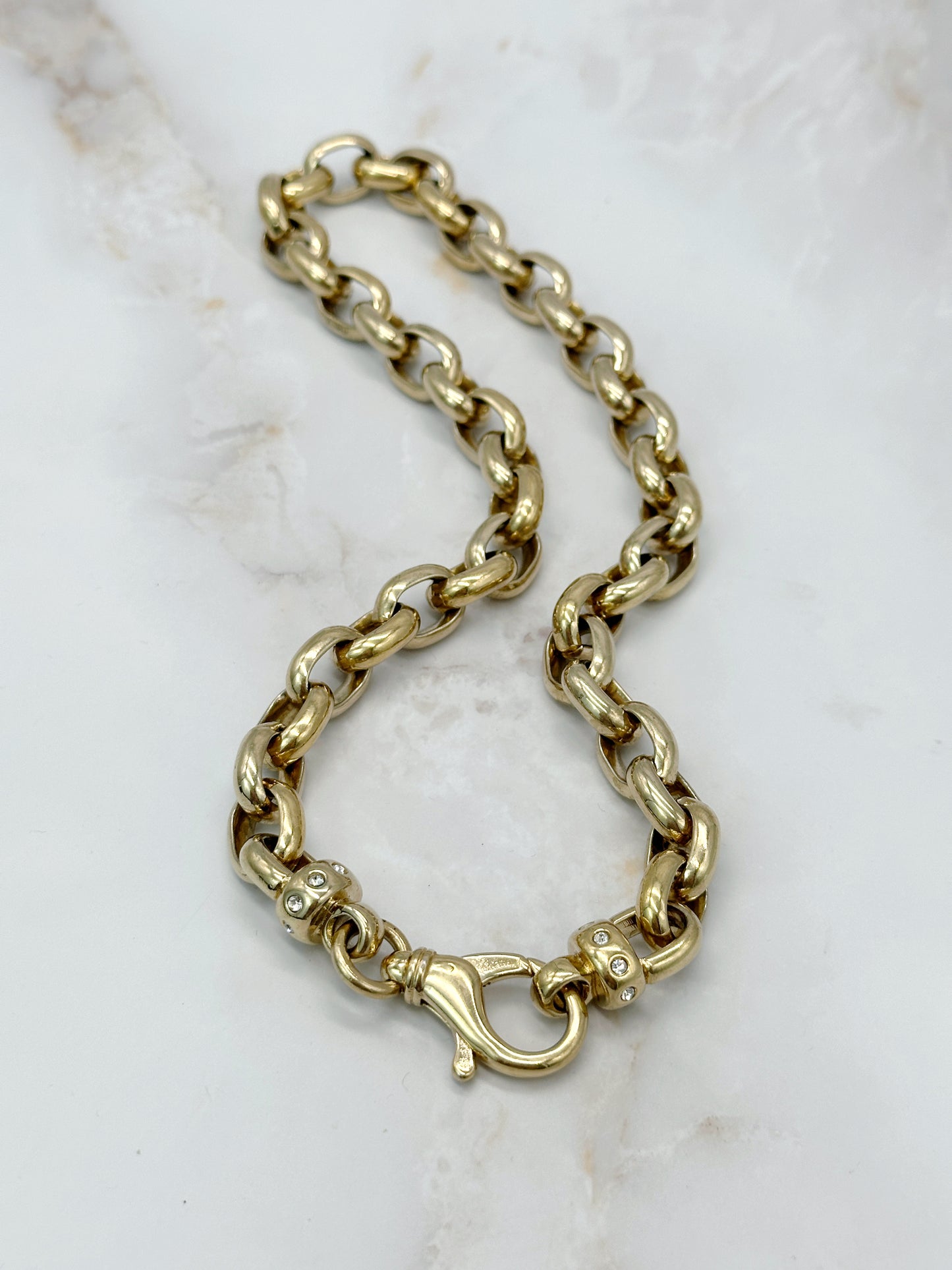 Chunky Vintage Halskette mit Strass & Karabinerverschluss