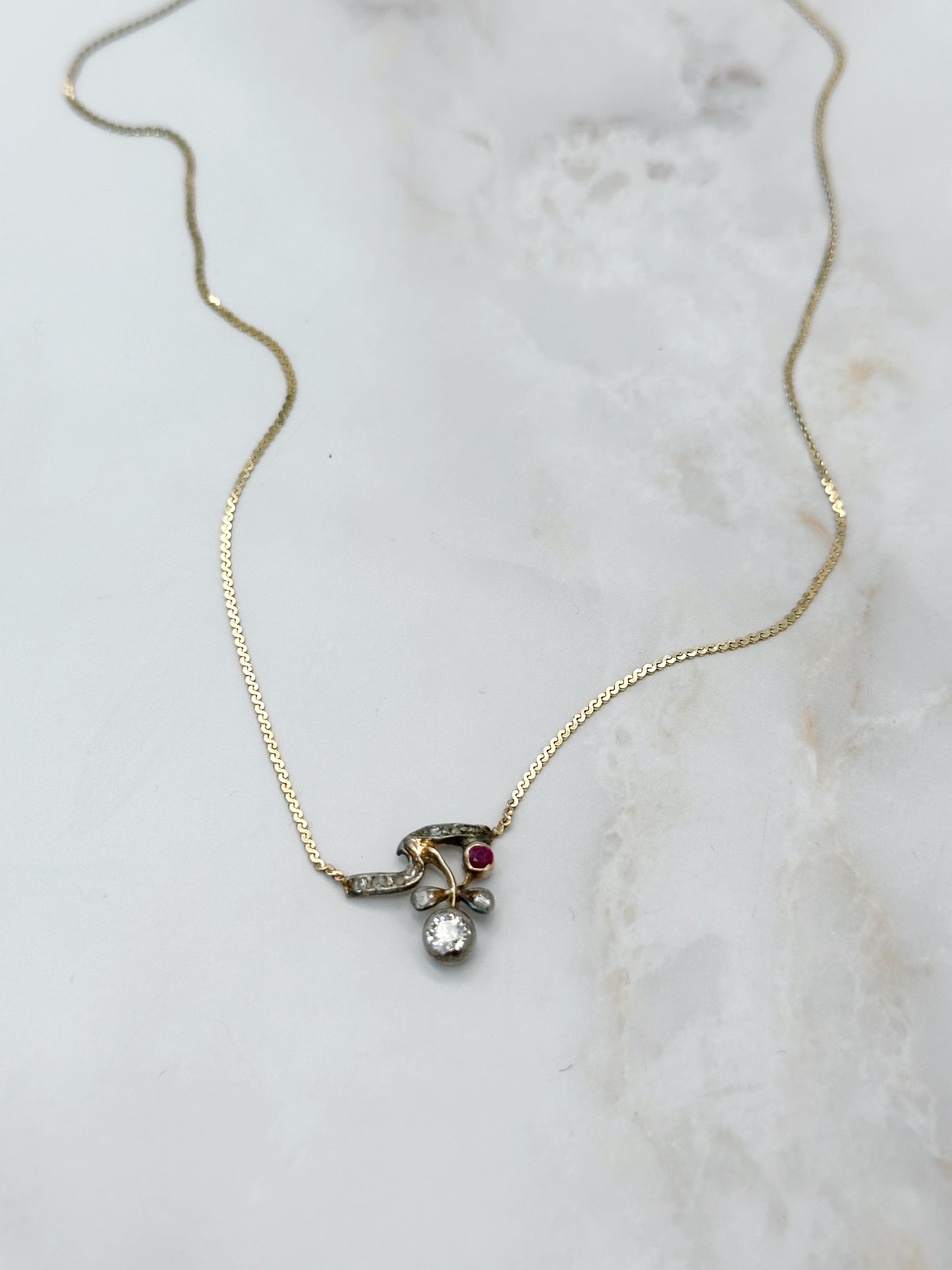 Antike Jugendstil Halskette Gold Diamant Rubin