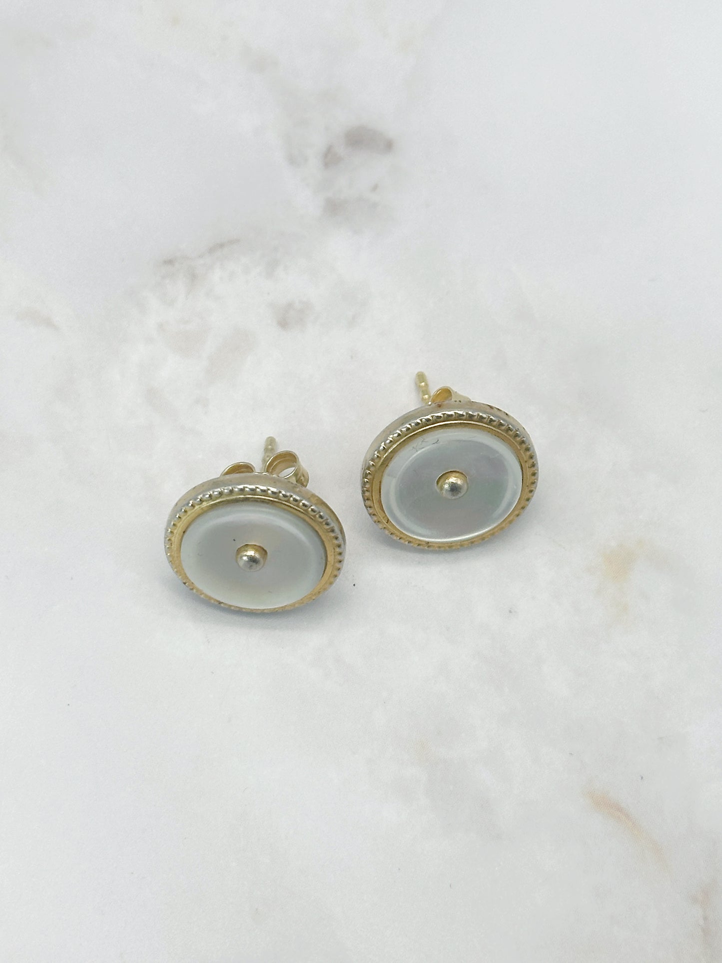 Vintage Ohrstecker Perlmutt Vergoldet Upcycled