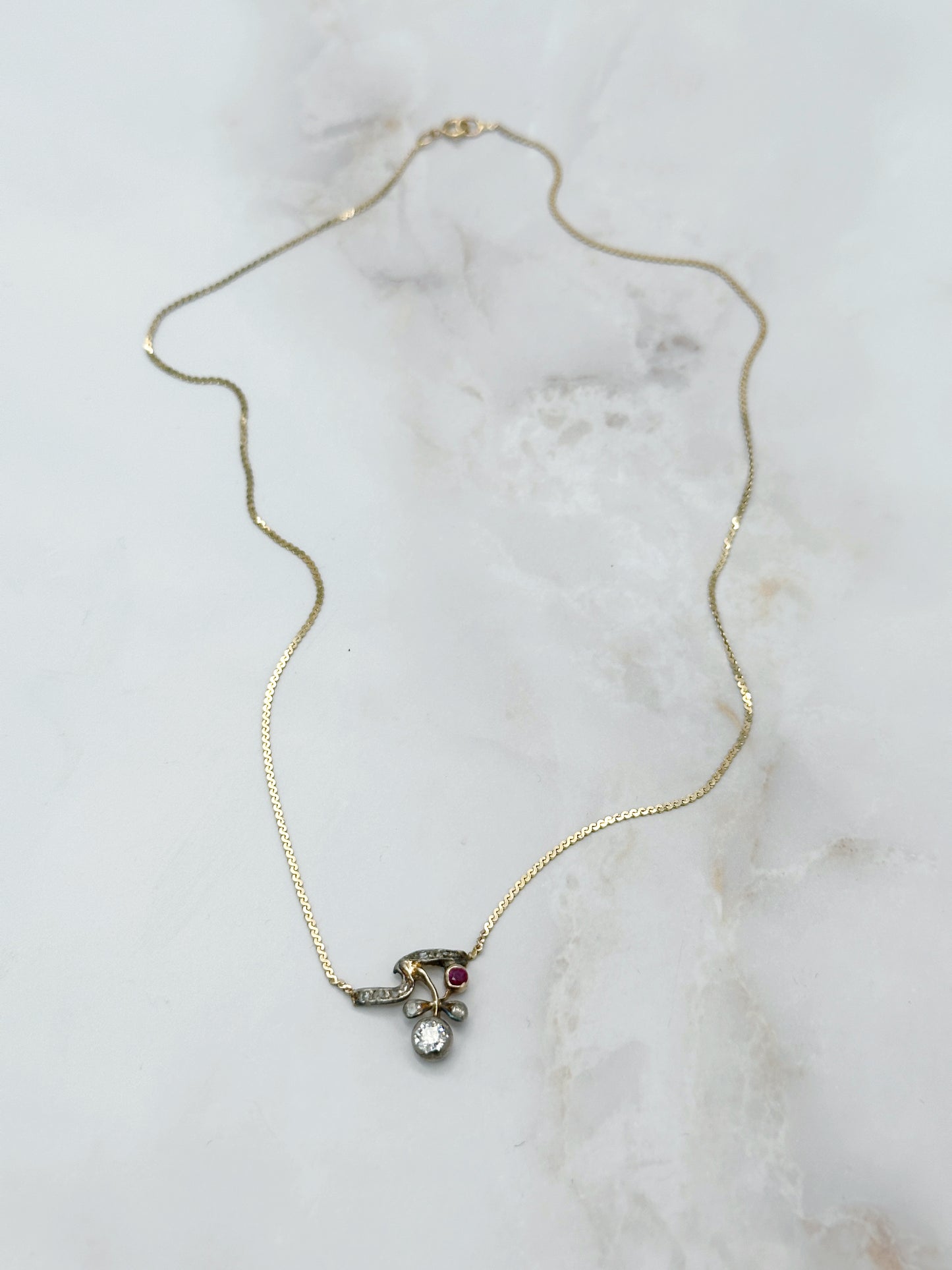 Antike Jugendstil Halskette Gold Diamant Rubin