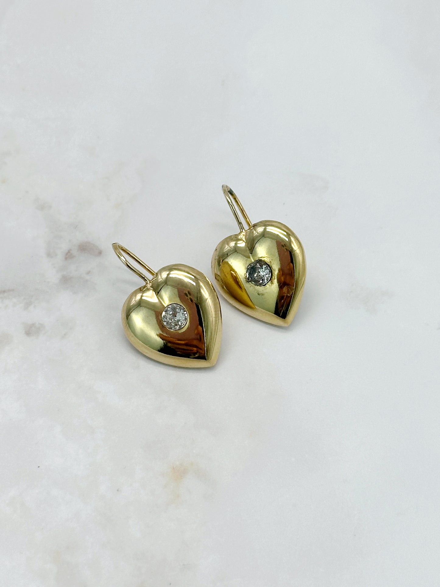 Vintage Herz-Ohrhänger Silber Vergoldet mit Strass