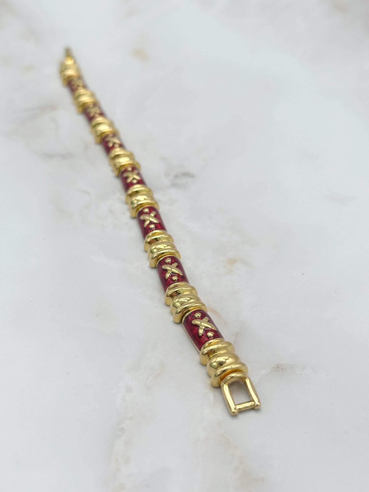Vintage Armband signiert Joan Rivers, rotes Emaille