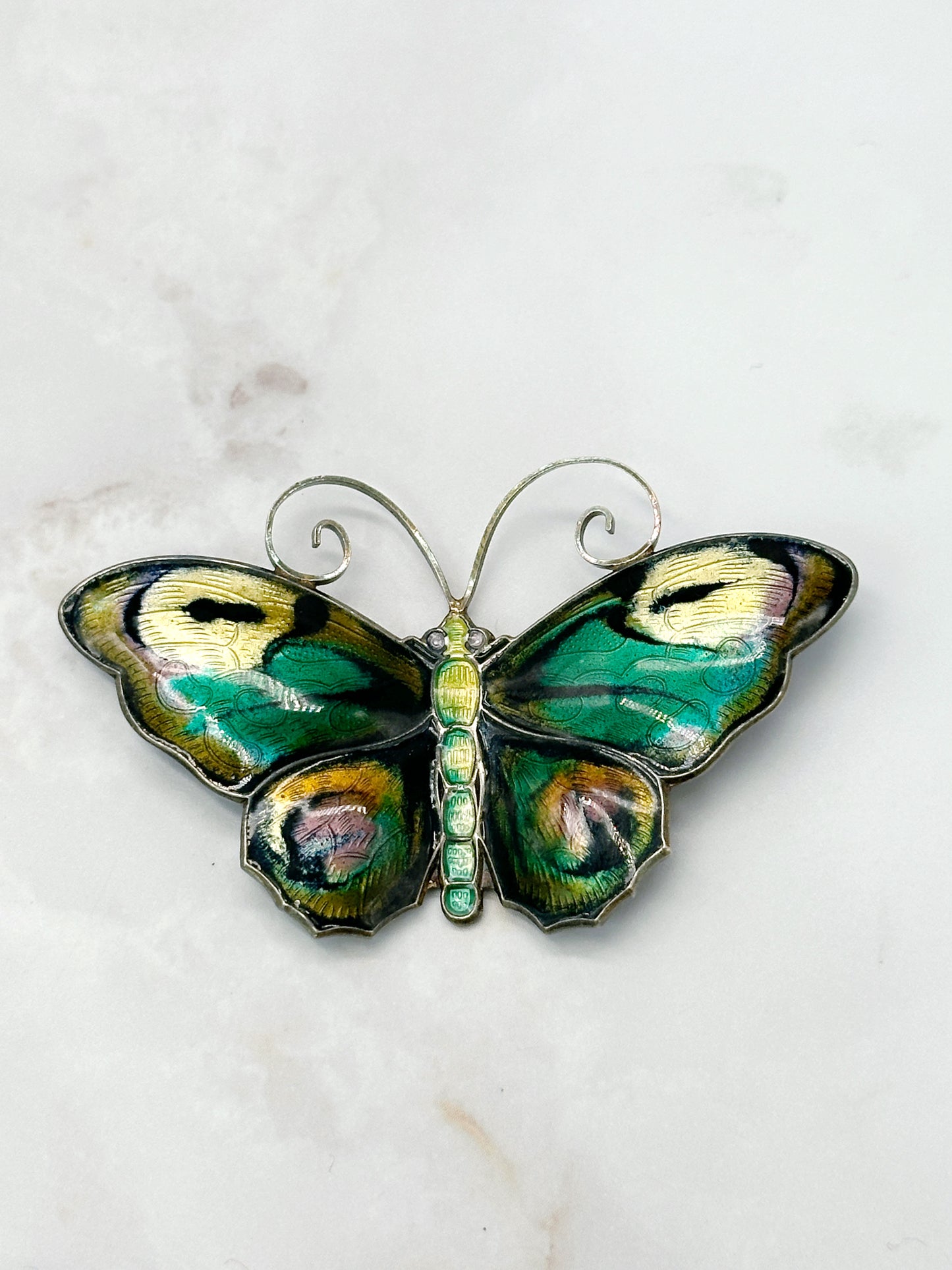 Vintage Emaille Brosche Silber Schmetterling David Andersen Norwegen