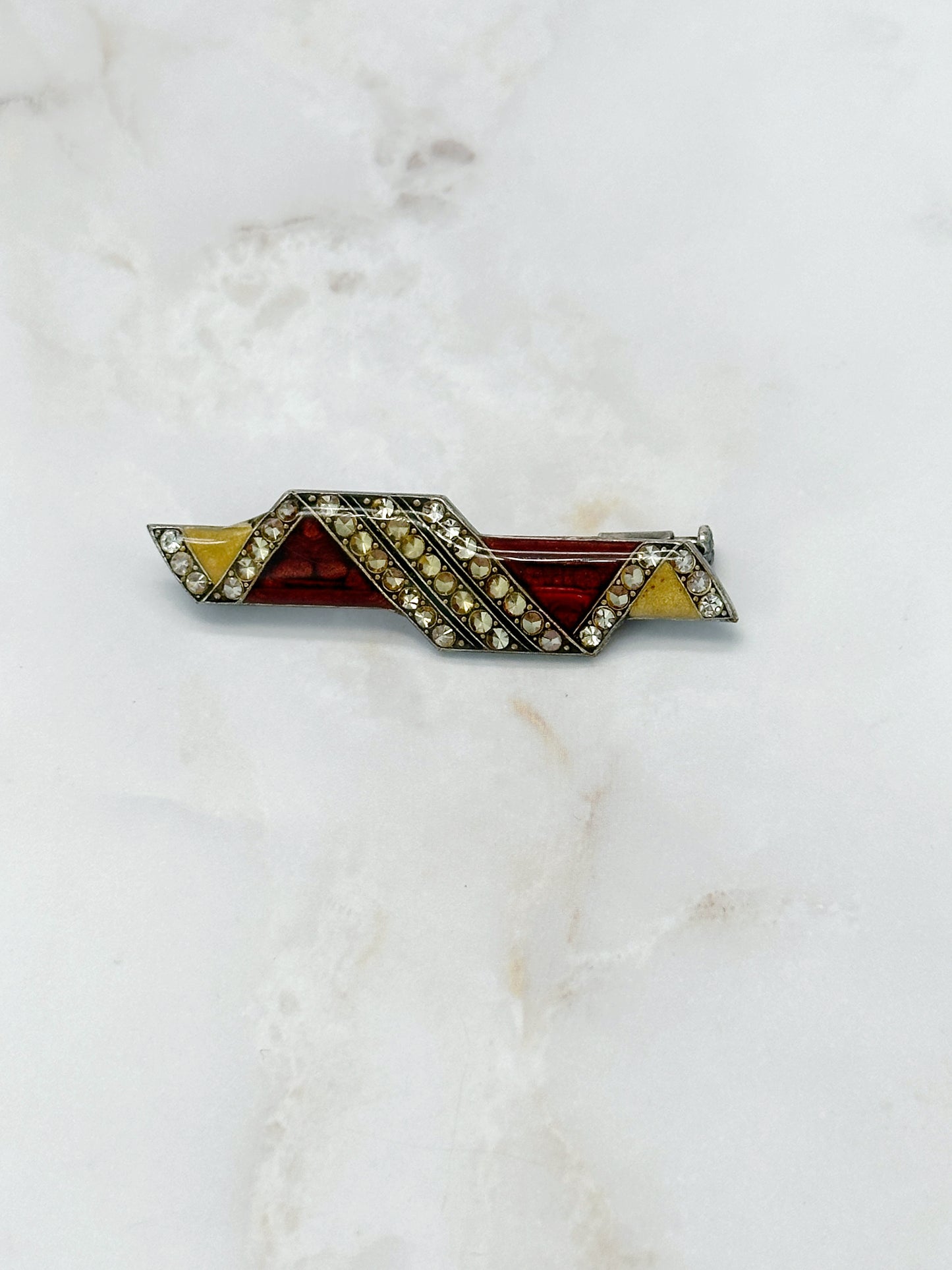 Vintage Stabbrosche Emaille & Strass Versilbert