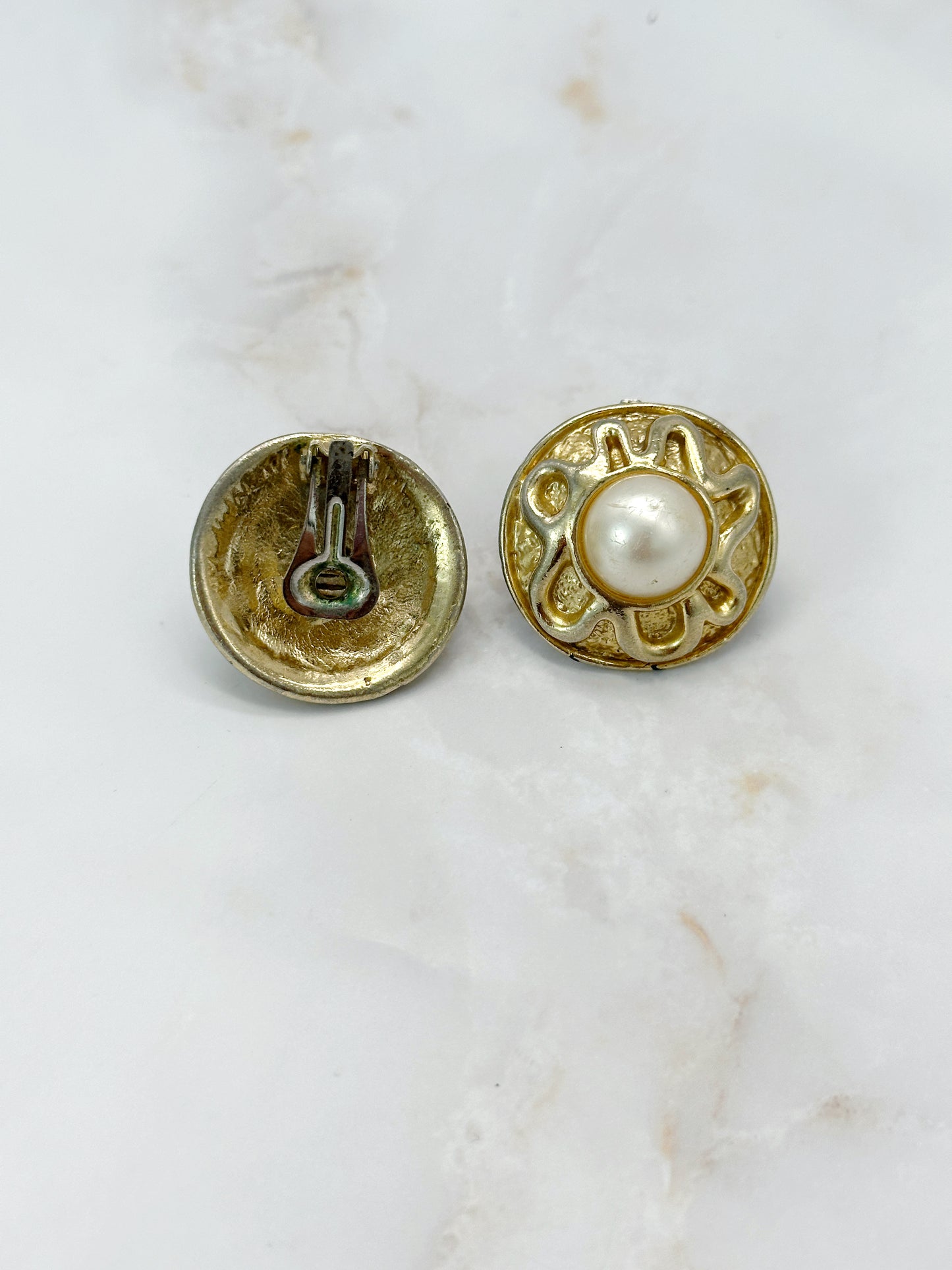 Vintage Statement Ohrclips Perle Vergoldet 80er Jahre