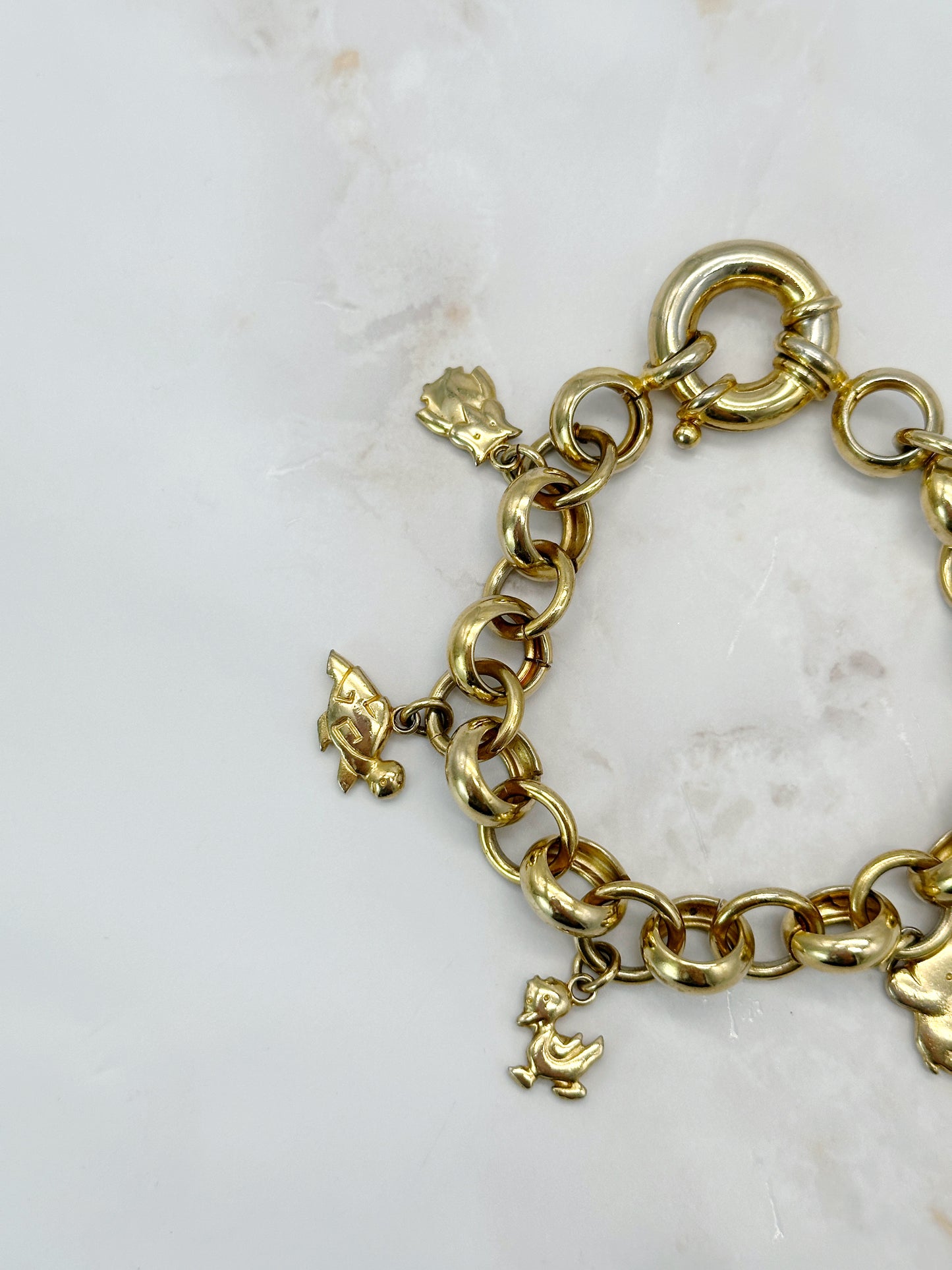 Vintage Bettelarmband Vergoldet mit Tier Charms