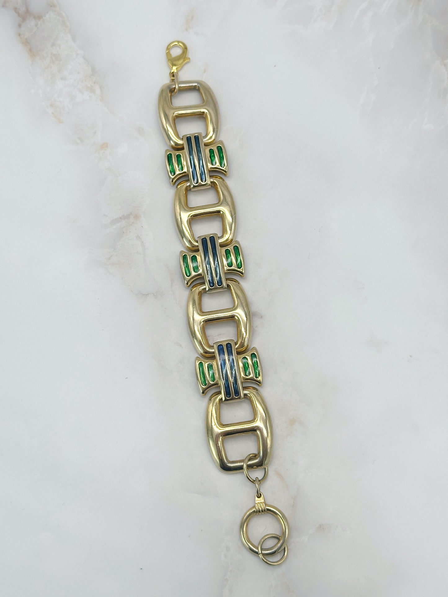 Vintage Armband Vergoldet Emaille Grün Blau