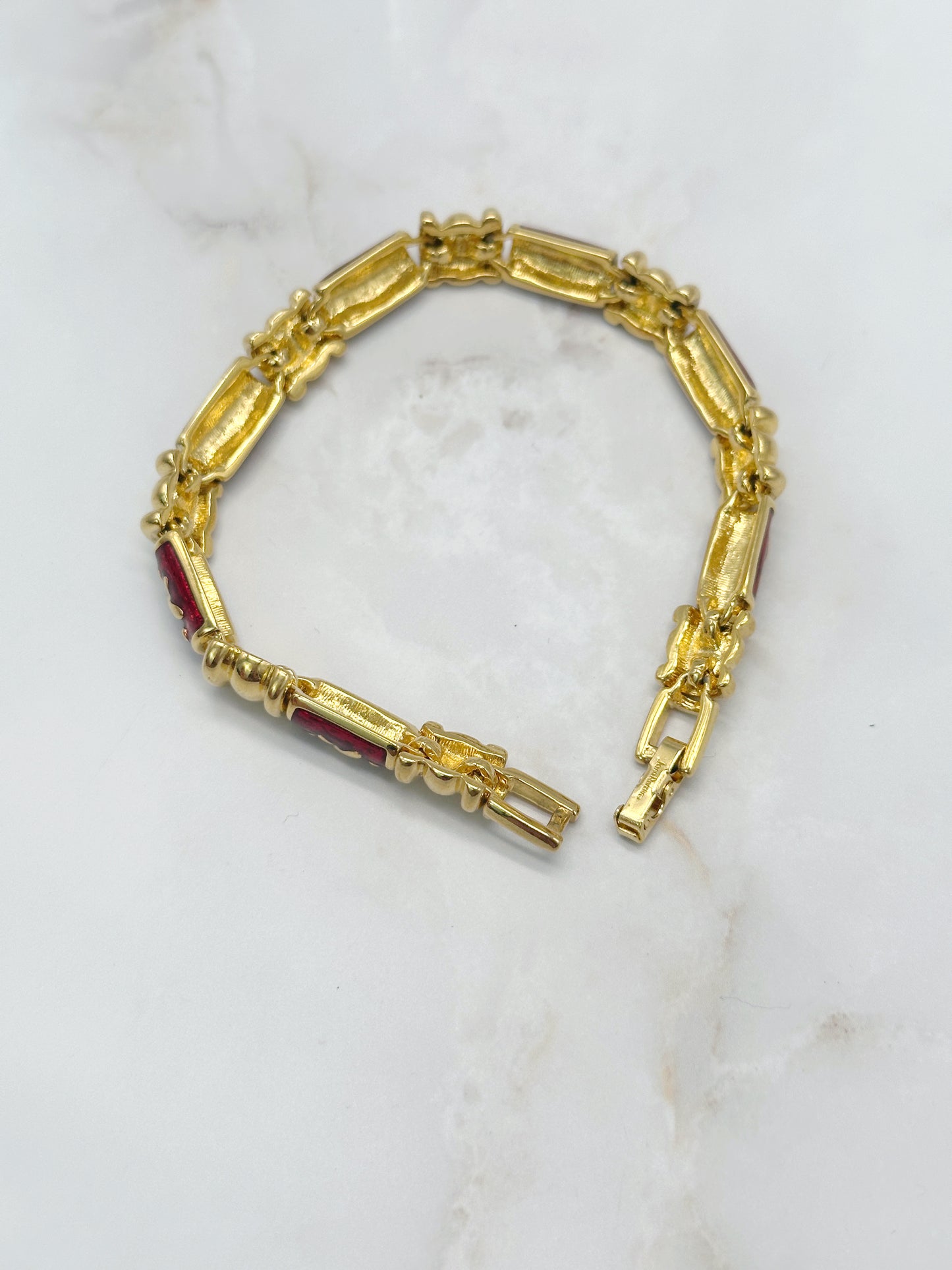 Vintage Armband signiert Joan Rivers, rotes Emaille
