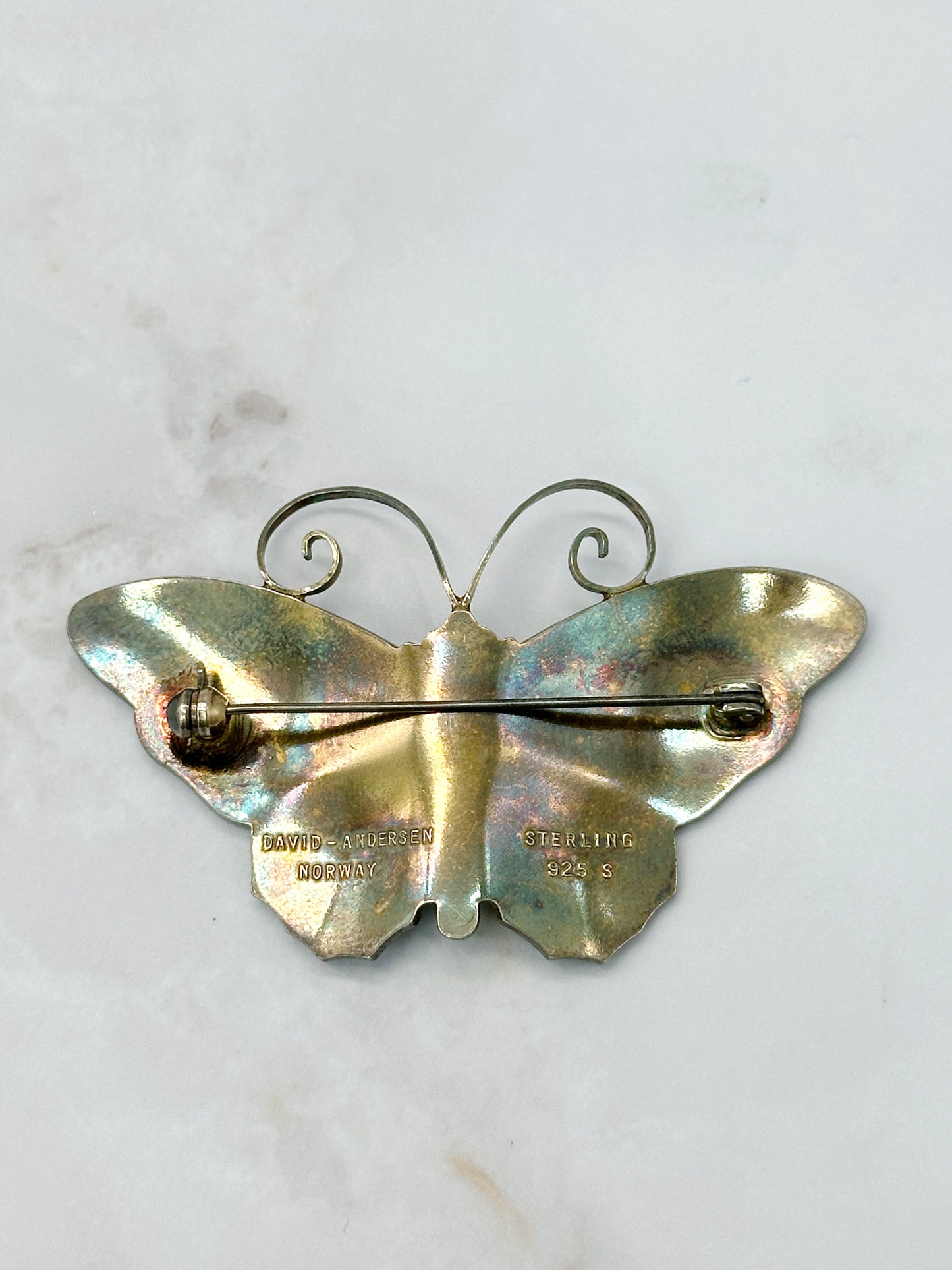 Vintage Emaille Brosche Silber Schmetterling David Andersen Norwegen