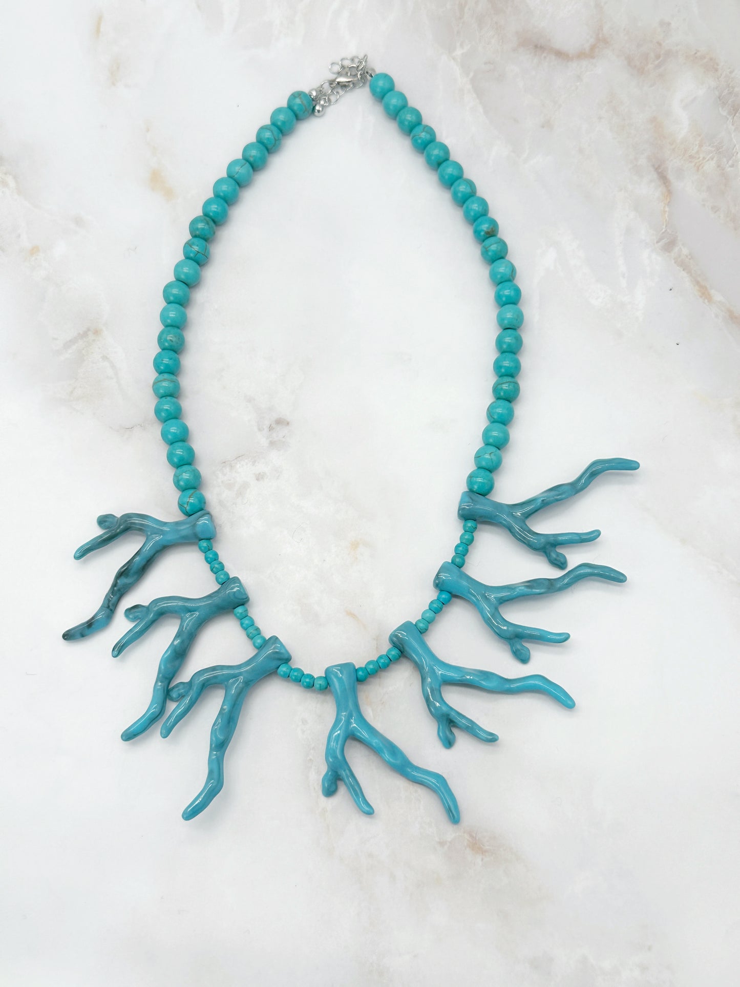 Vintage Collier Türkis Perlen & Blaue Korallenäste