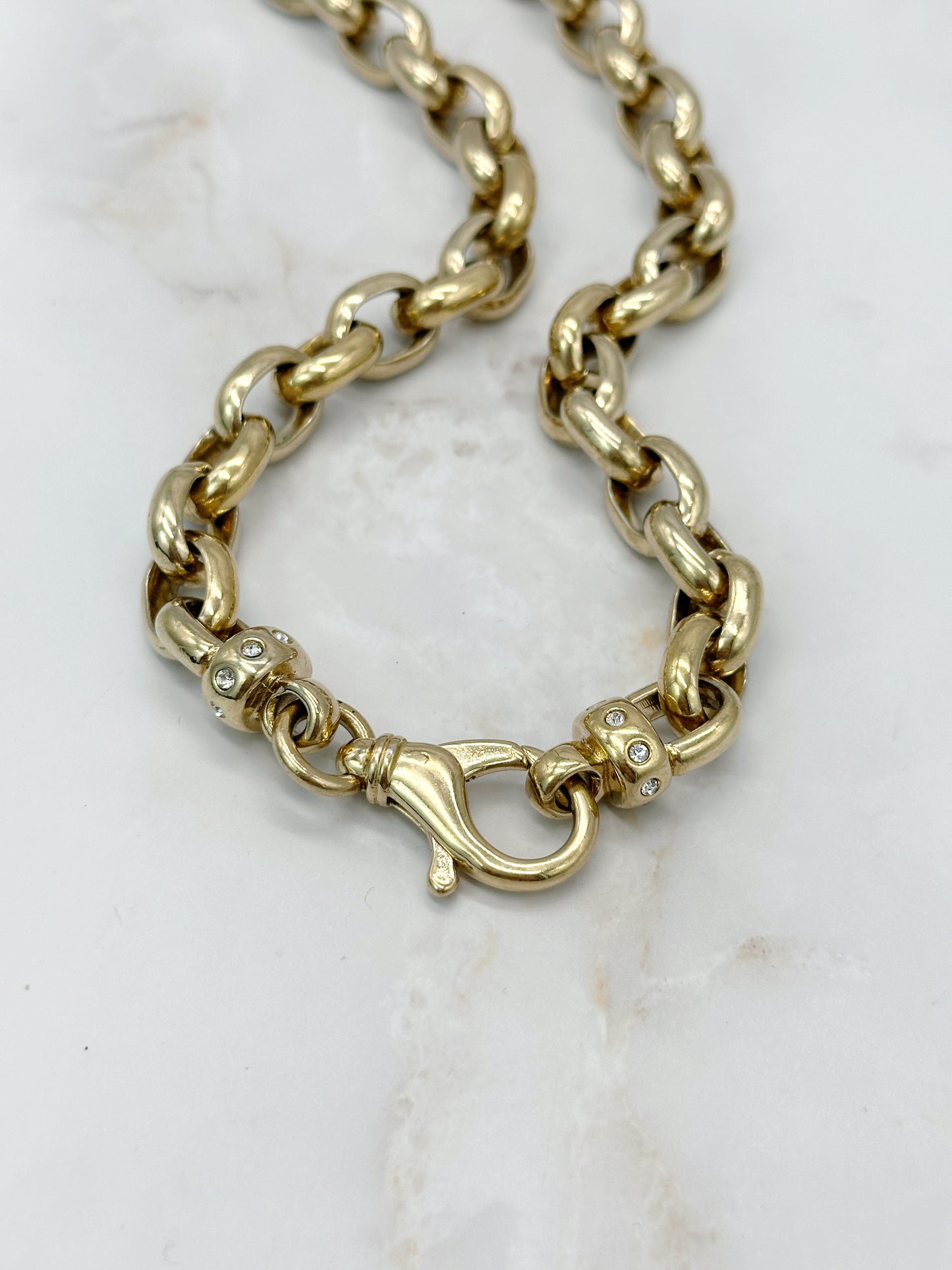 Chunky Vintage Halskette mit Strass & Karabinerverschluss