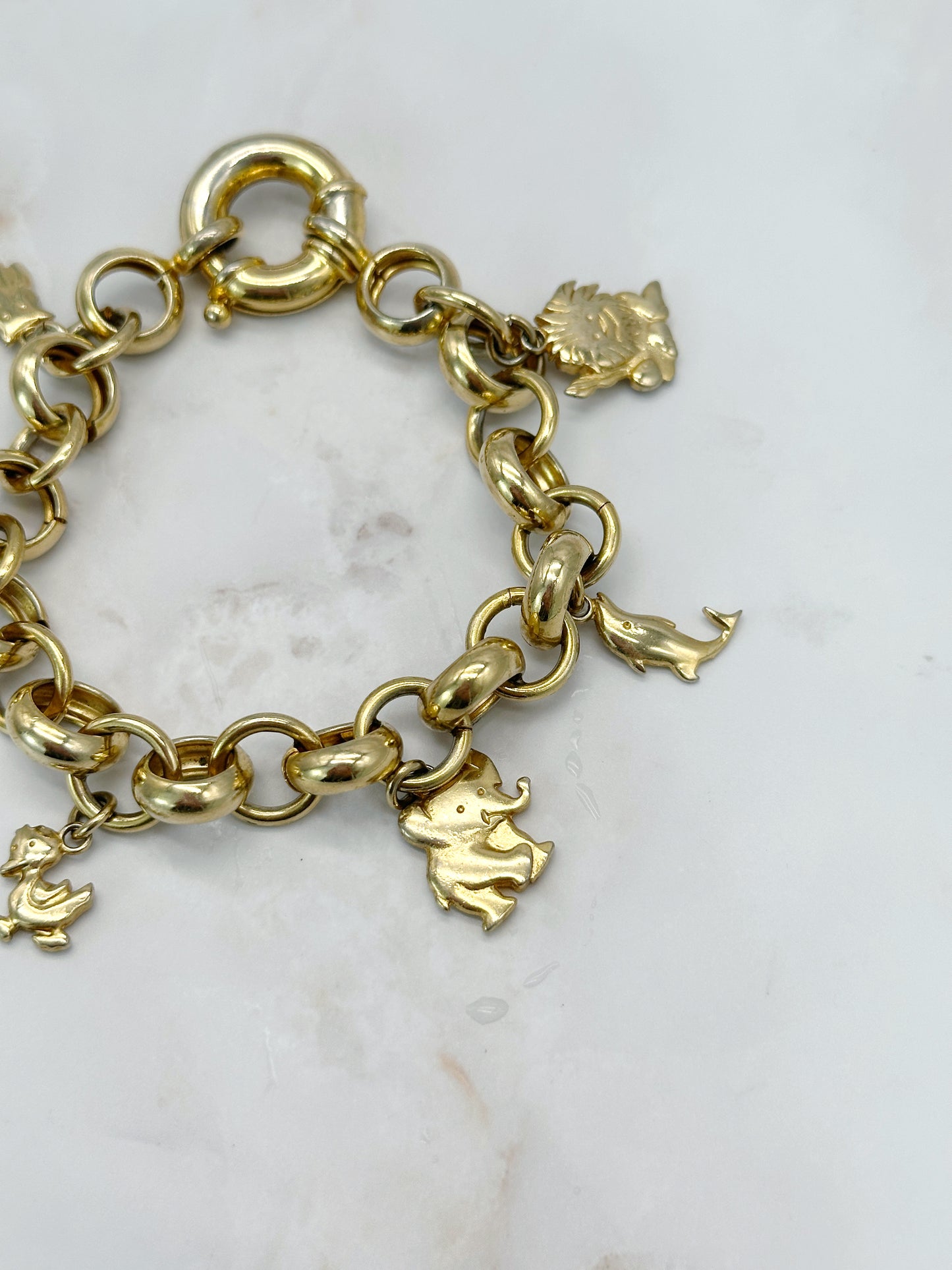 Vintage Bettelarmband Vergoldet mit Tier Charms