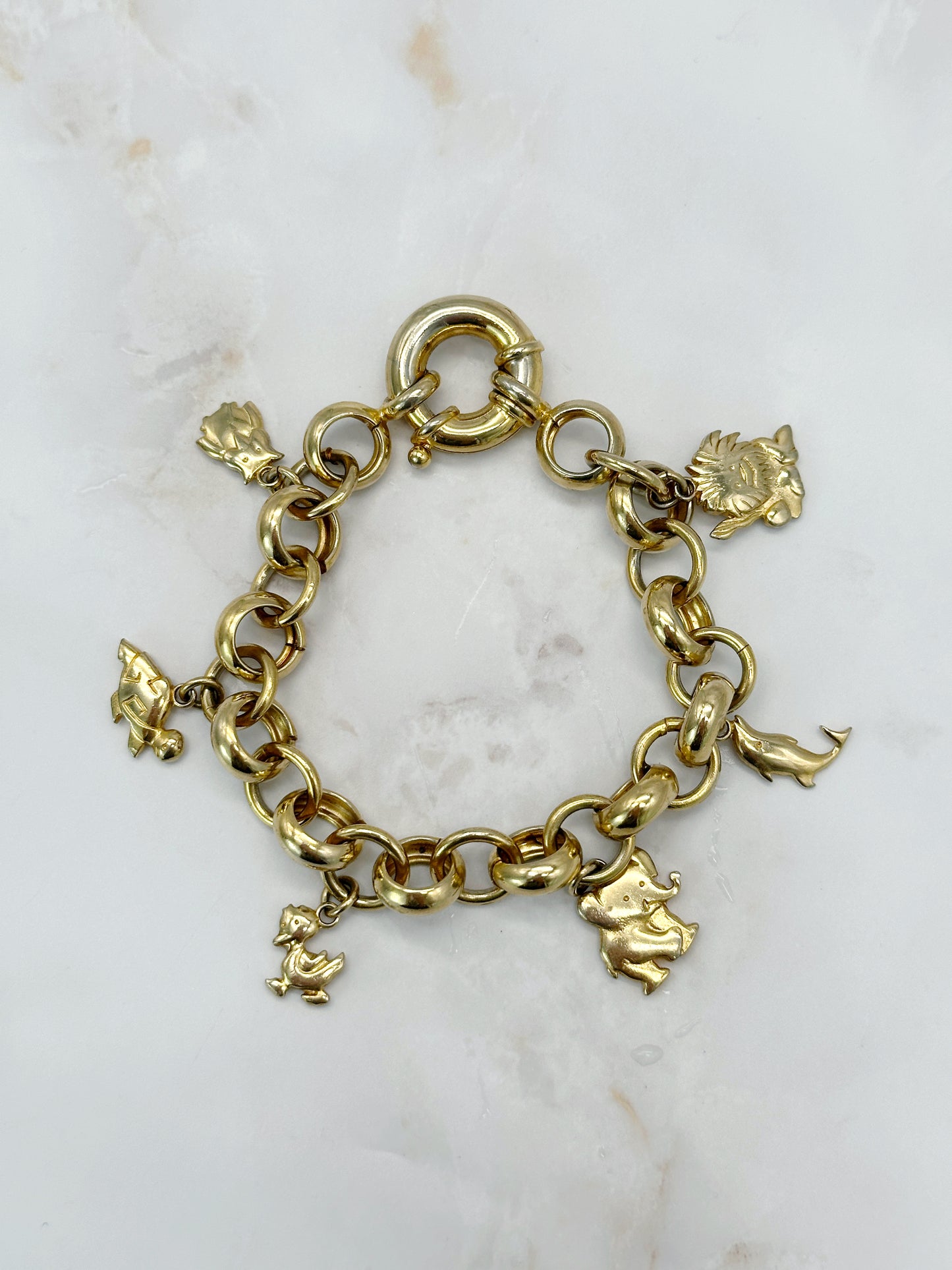 Vintage Bettelarmband Vergoldet mit Tier Charms