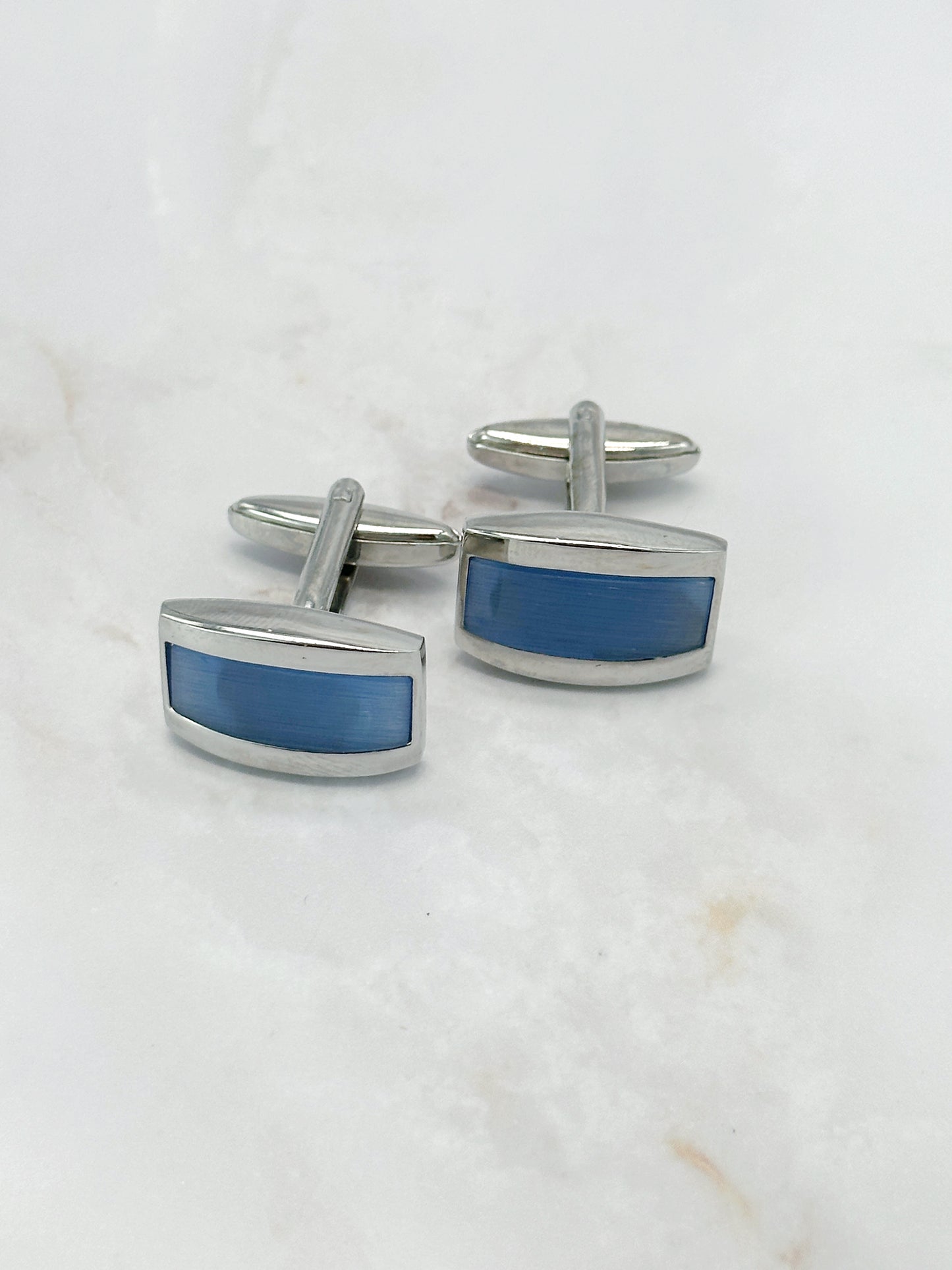 Vintage Manschettenknöpfe Eisblaues Glas Eckig
