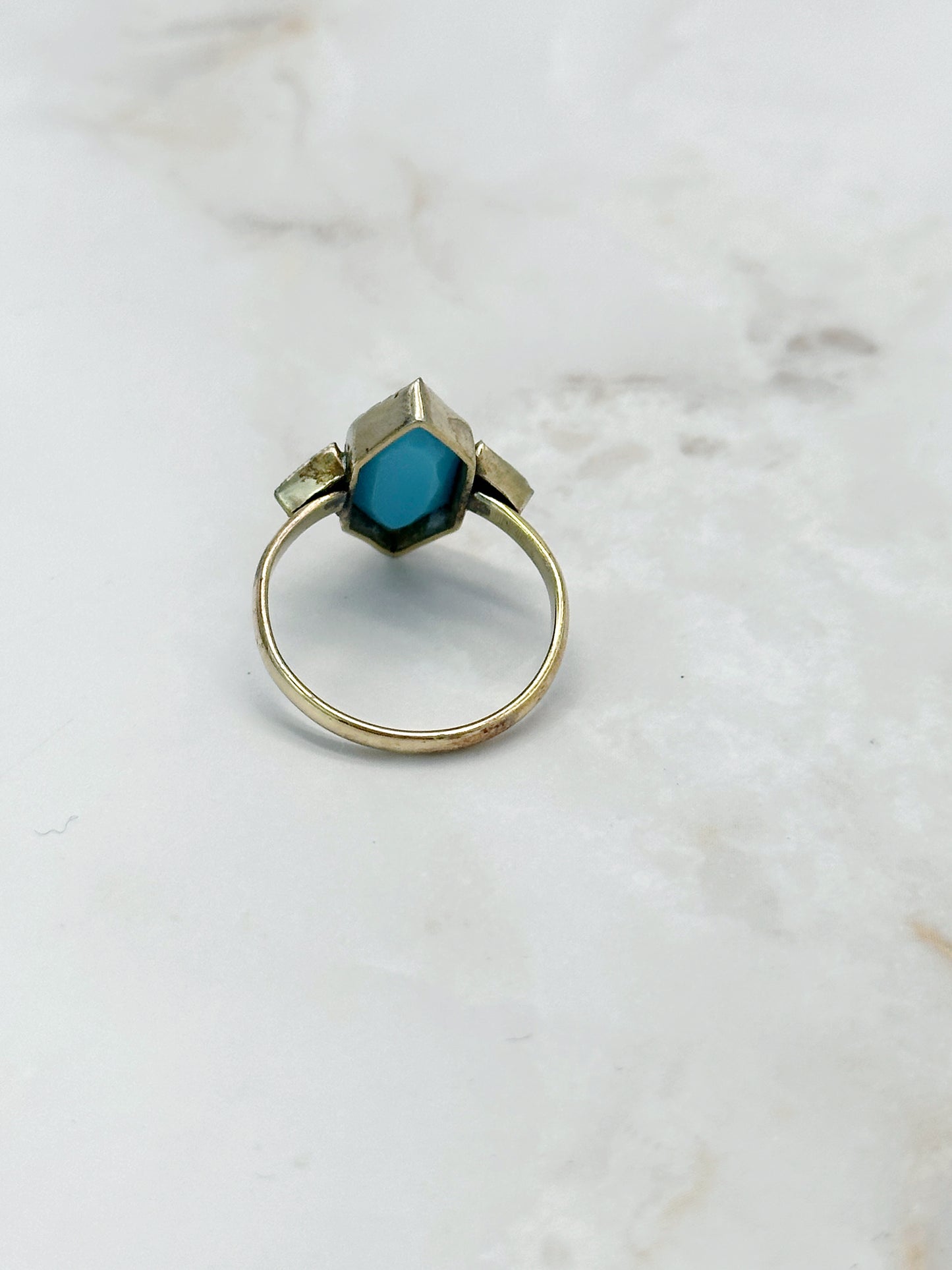 Grafischer Art Déco Ring Doublé Türkis & Schwarz