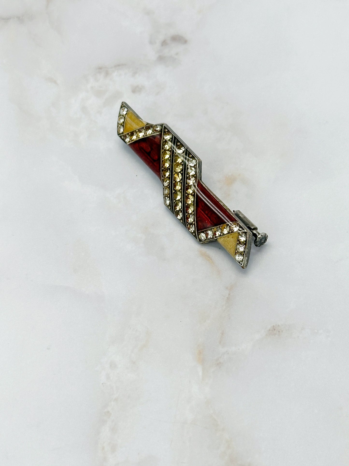 Vintage Stabbrosche Emaille & Strass Versilbert