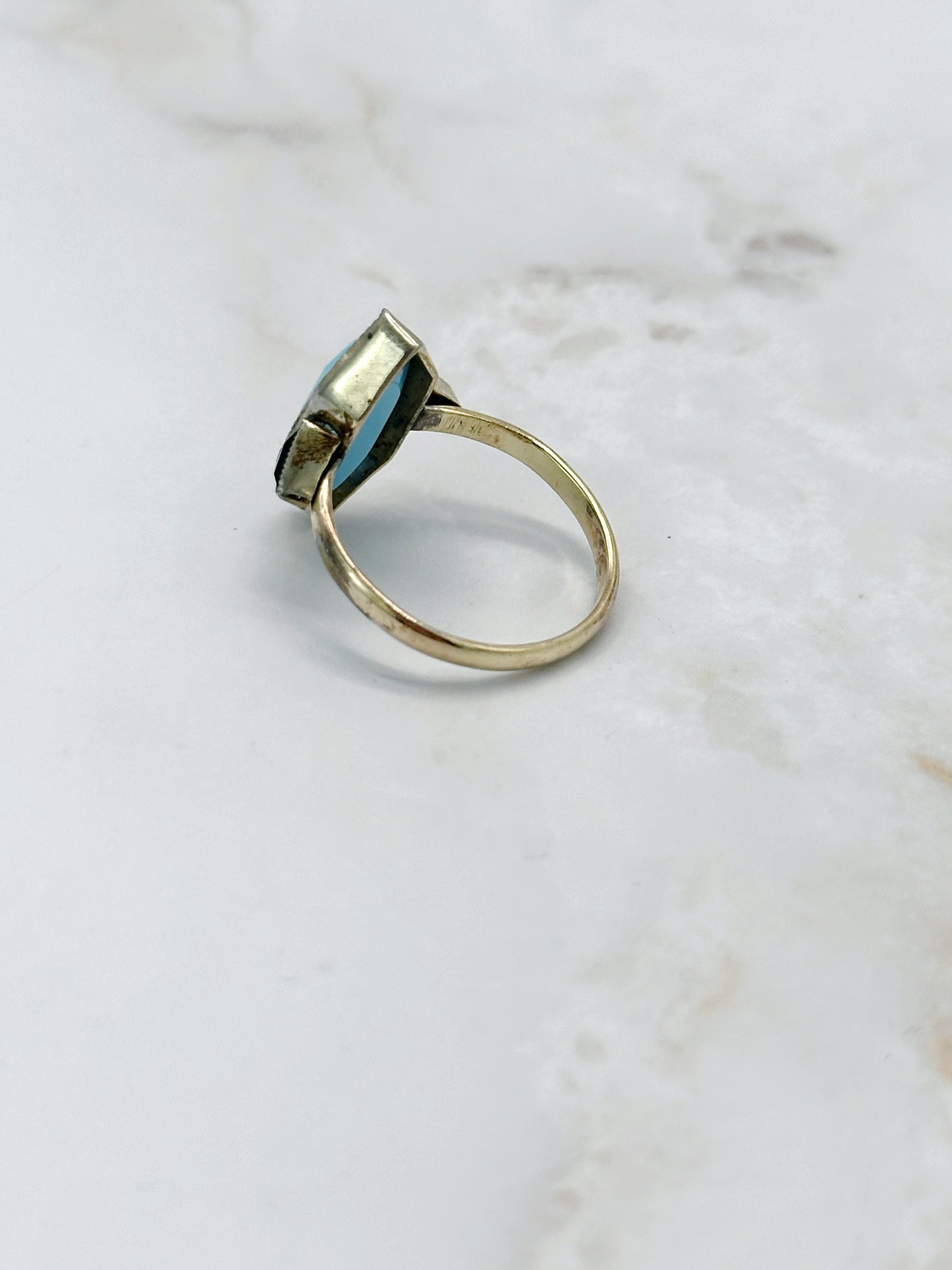 Grafischer Art Déco Ring Doublé Türkis & Schwarz