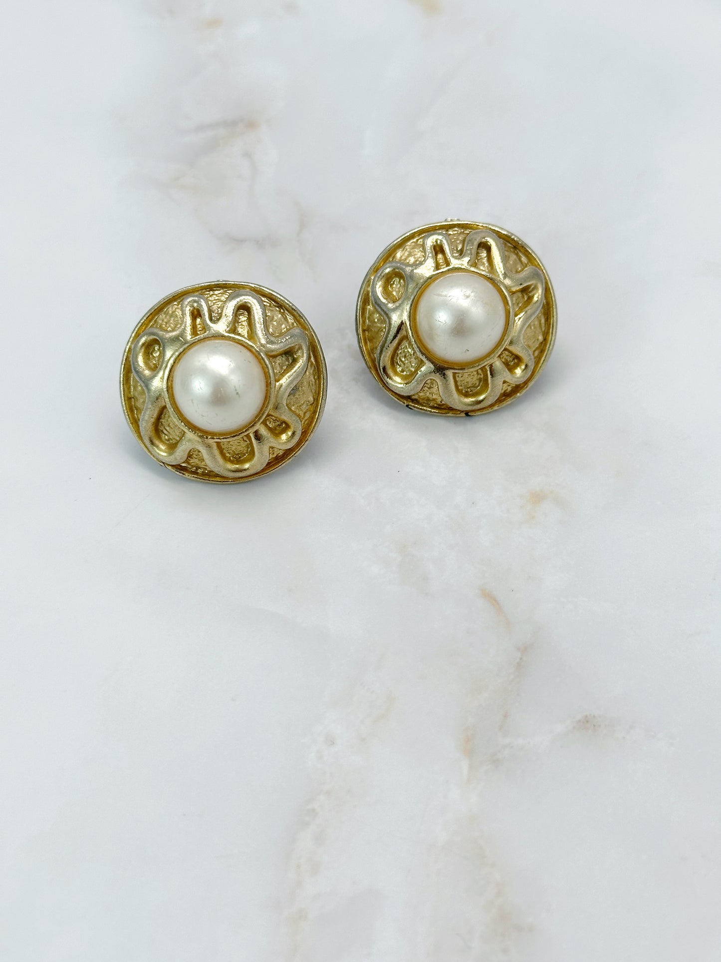 Vintage Statement Ohrclips Perle Vergoldet 80er Jahre