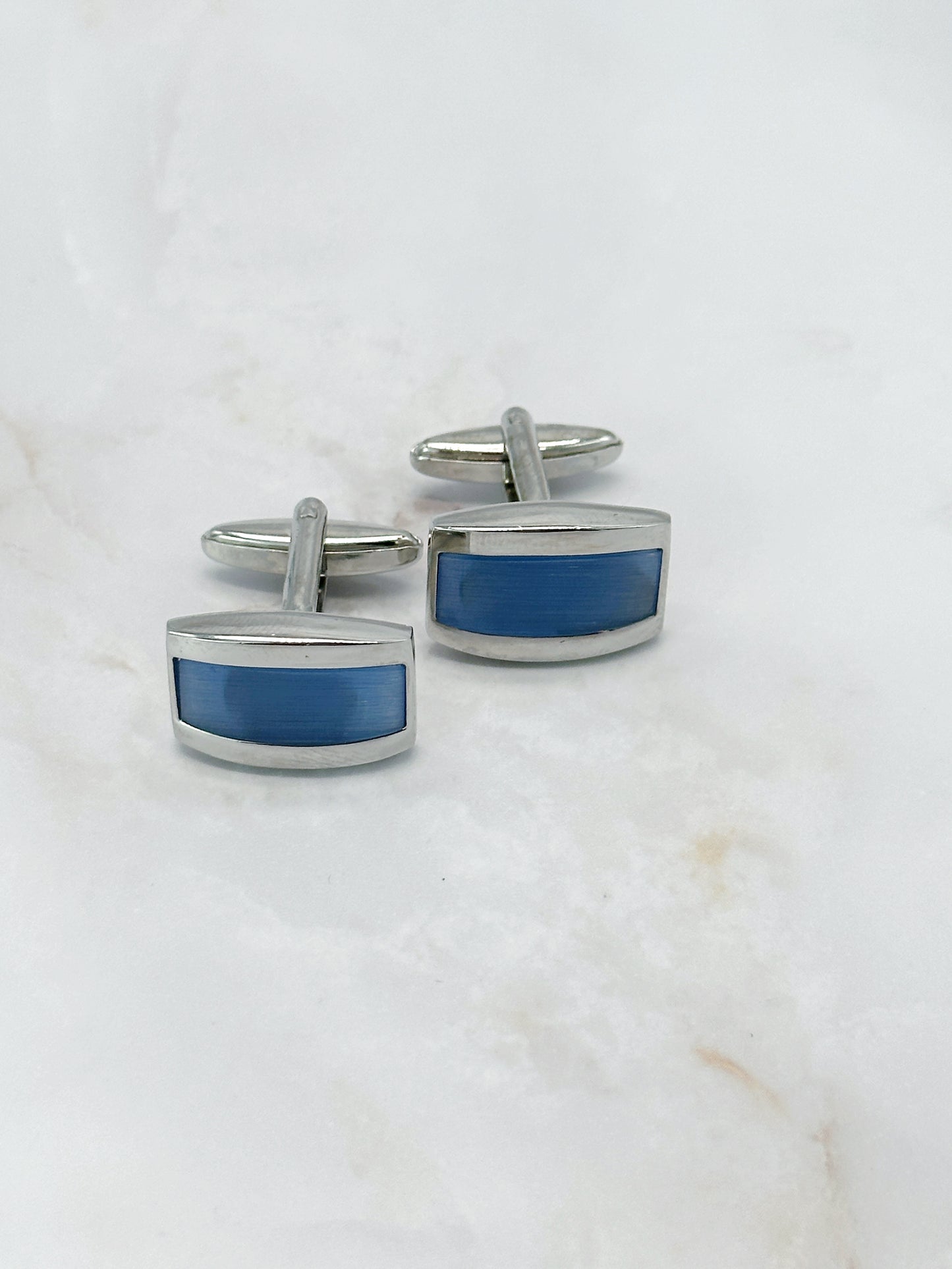 Vintage Manschettenknöpfe Eisblaues Glas Eckig