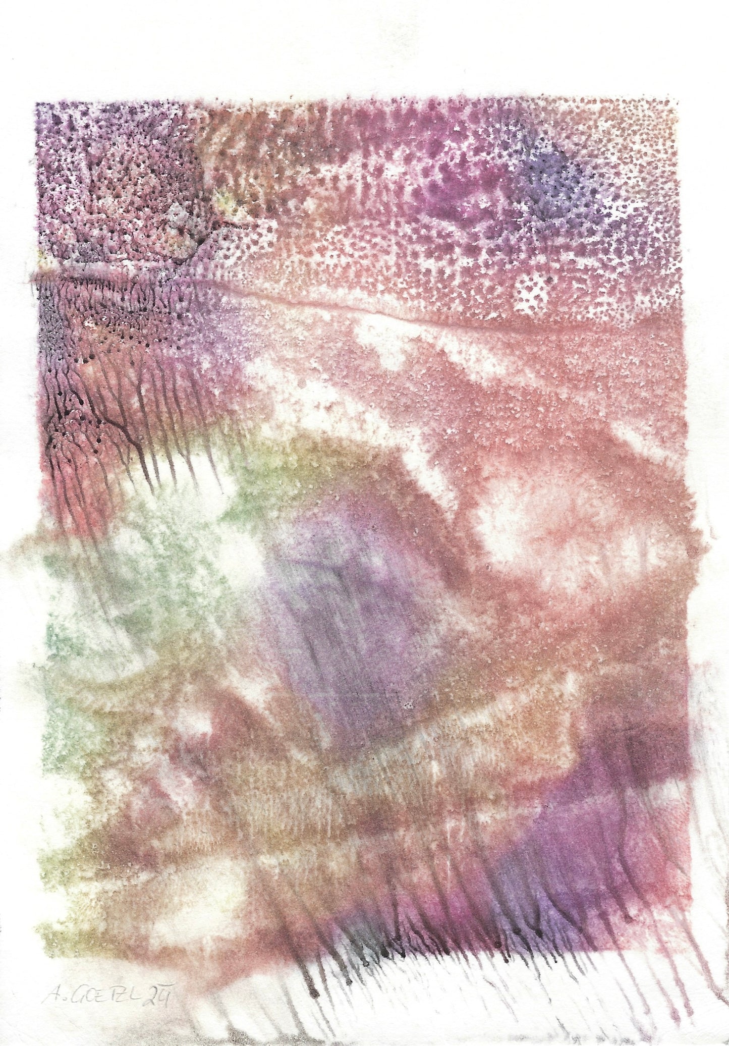 Amelie Goetzl, aus der Serie: ILLUSIONAL, 2024, Monotypien auf Papier, 21 x 15 cm, gerahmt