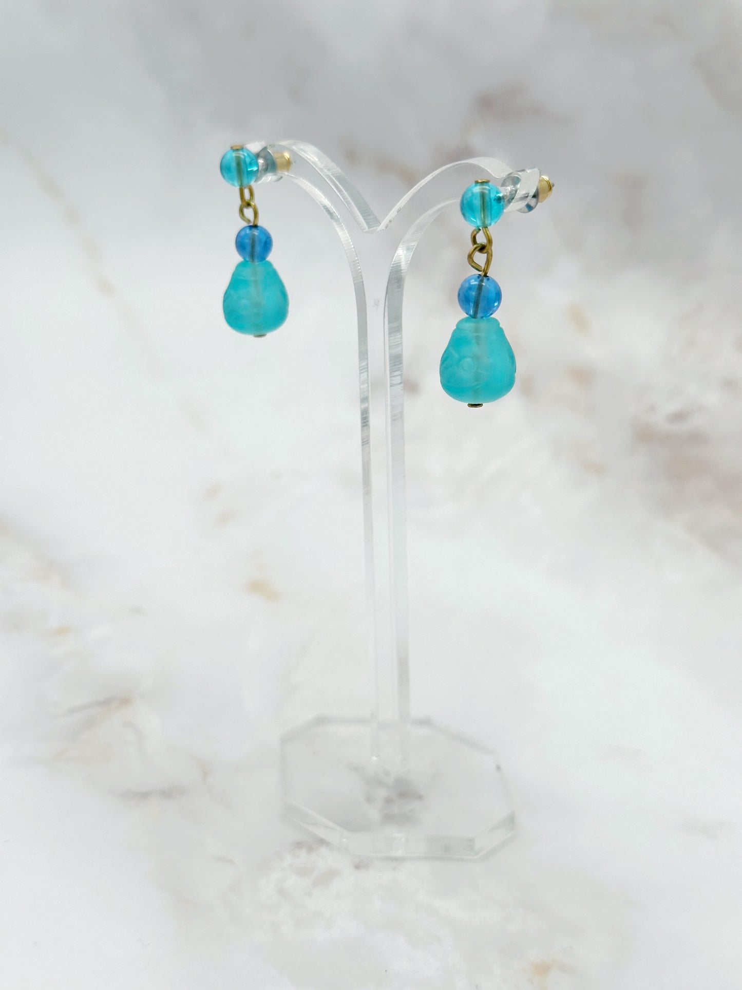 Ohrgehänge Graviertes Blaues Glas