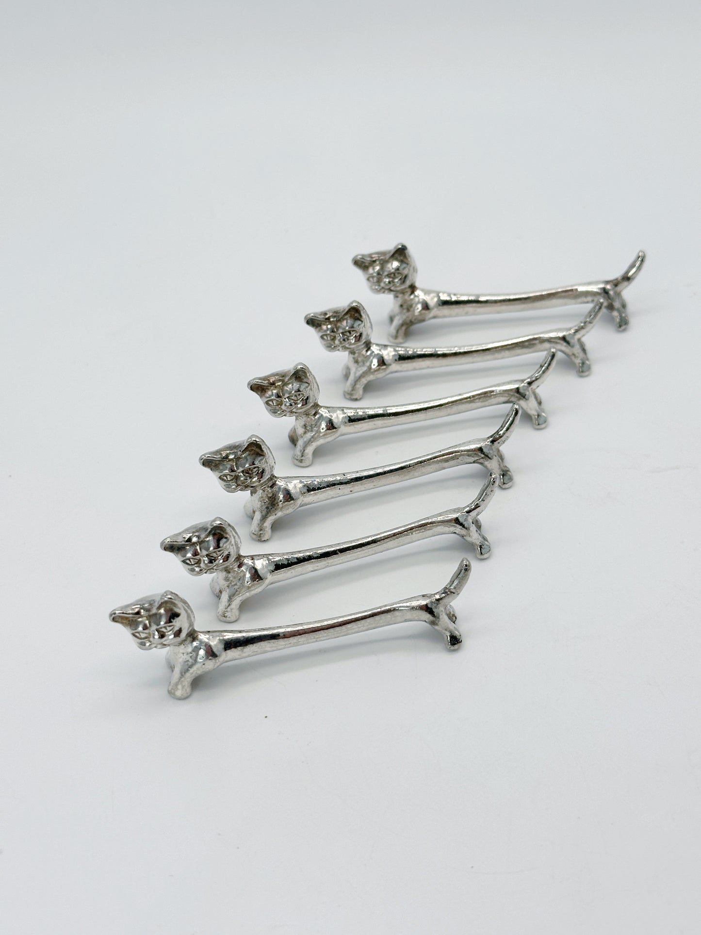 Messerbänkchen Katzen Versilbert 6er Set
