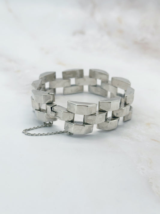 Elegantes Art Déco Armband in Silber mit eckigen Gliedern