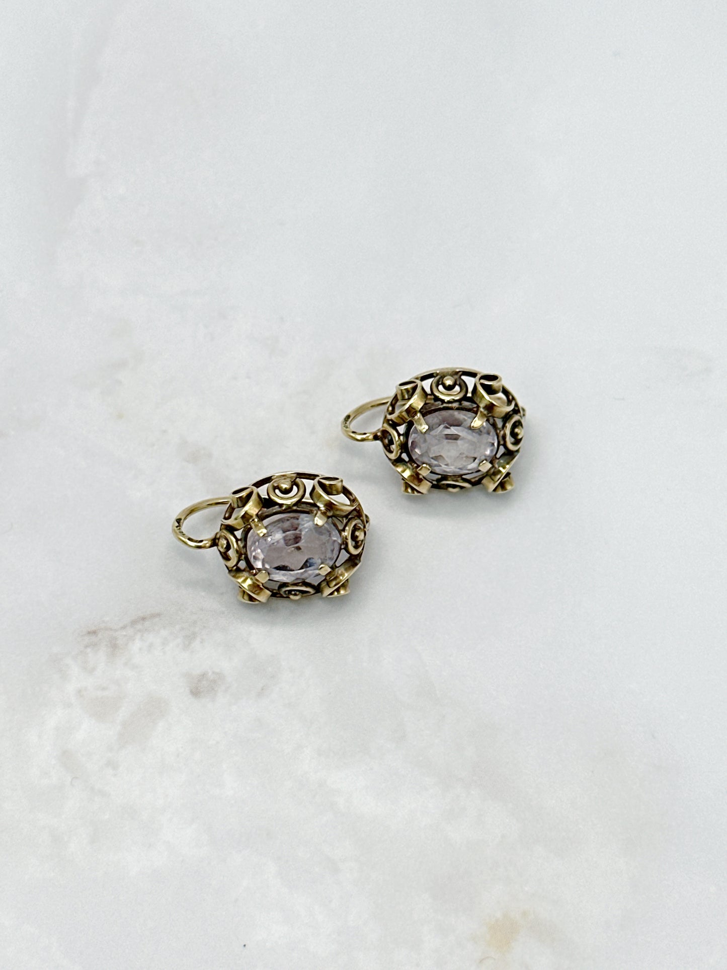 Verspielte Vintage Ohrhänger Gold Amethyst 50er Jahre