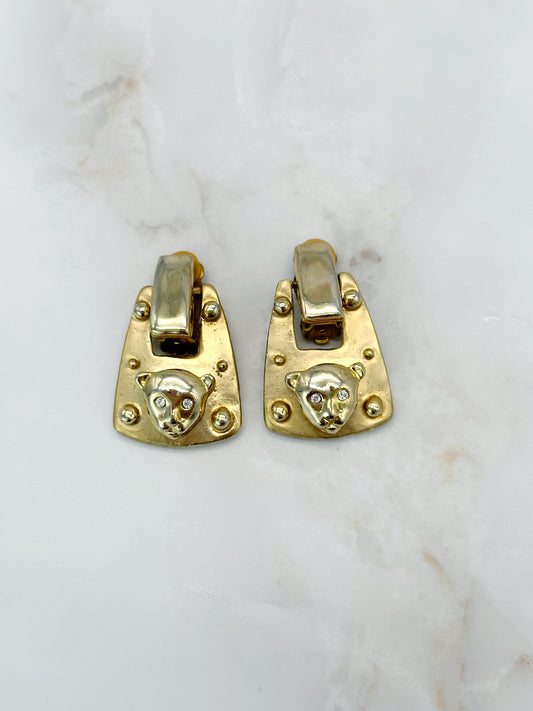 Vintage Doorknocker Ohrclips Jaguar Vergoldet