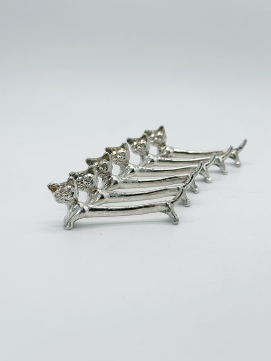 Messerbänkchen Katzen Versilbert 6er Set