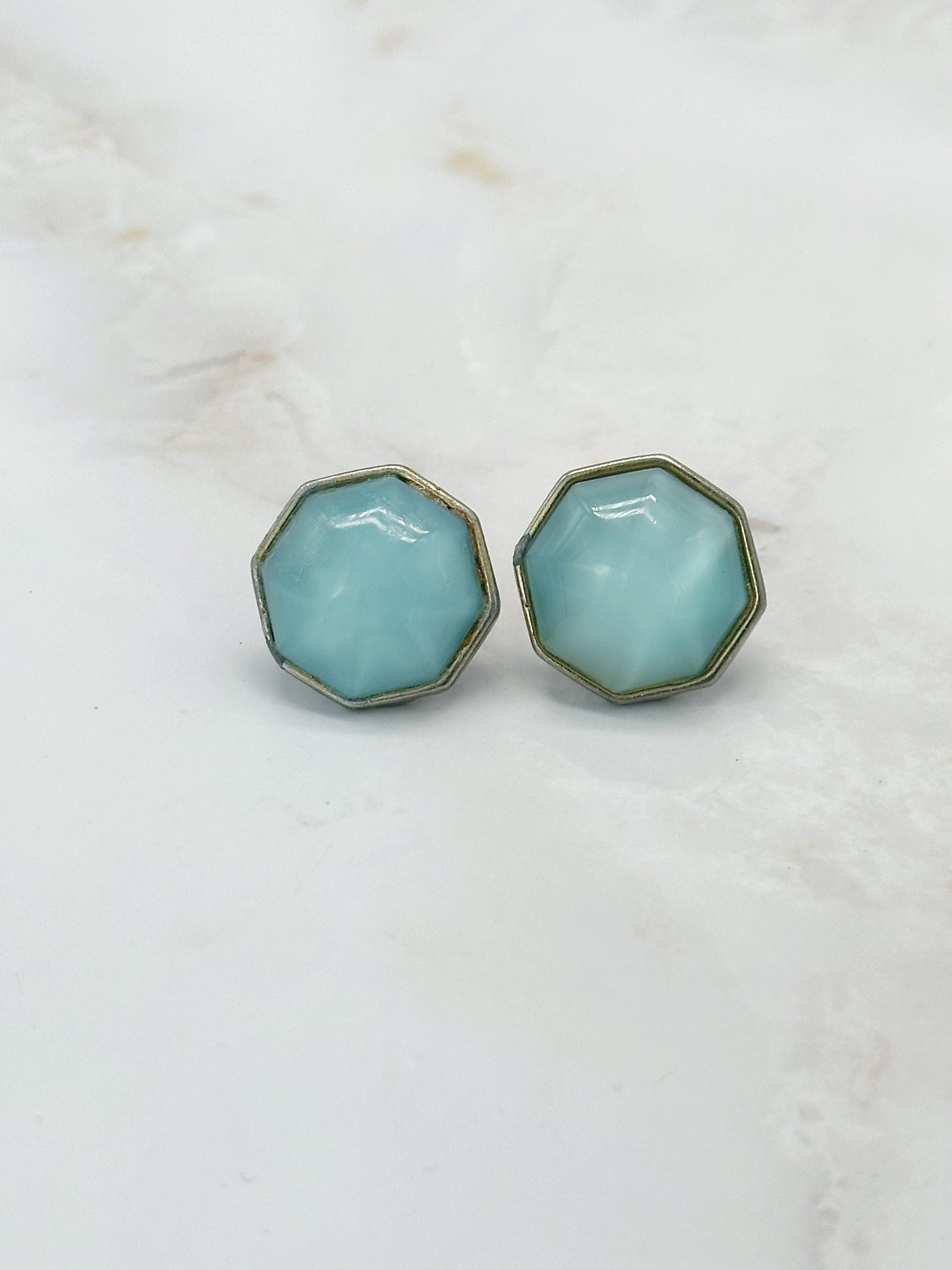 Funkelnde Vintage Ohrclips mit hellblauem Glas und Sterneffekt