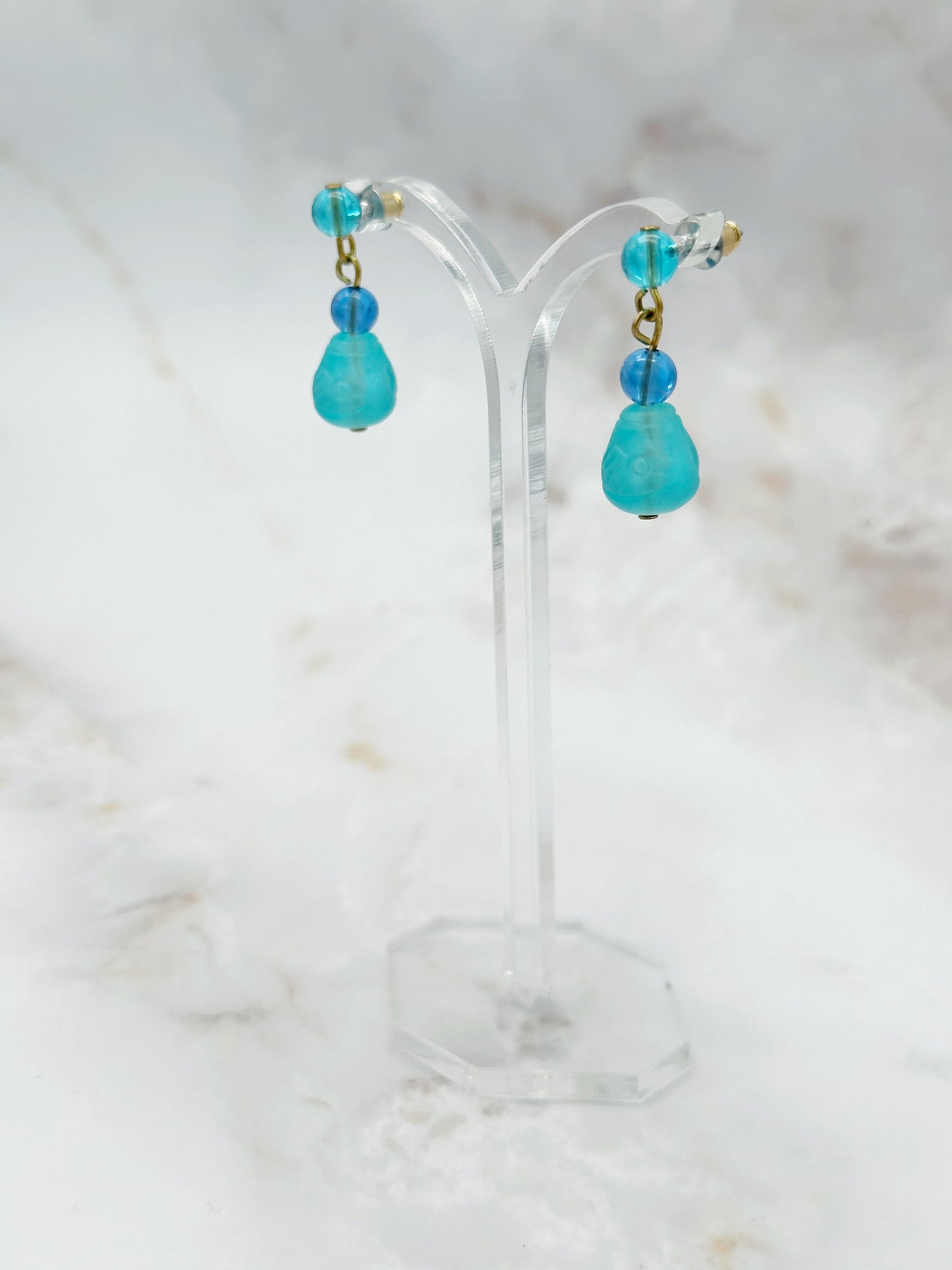 Ohrgehänge Graviertes Blaues Glas