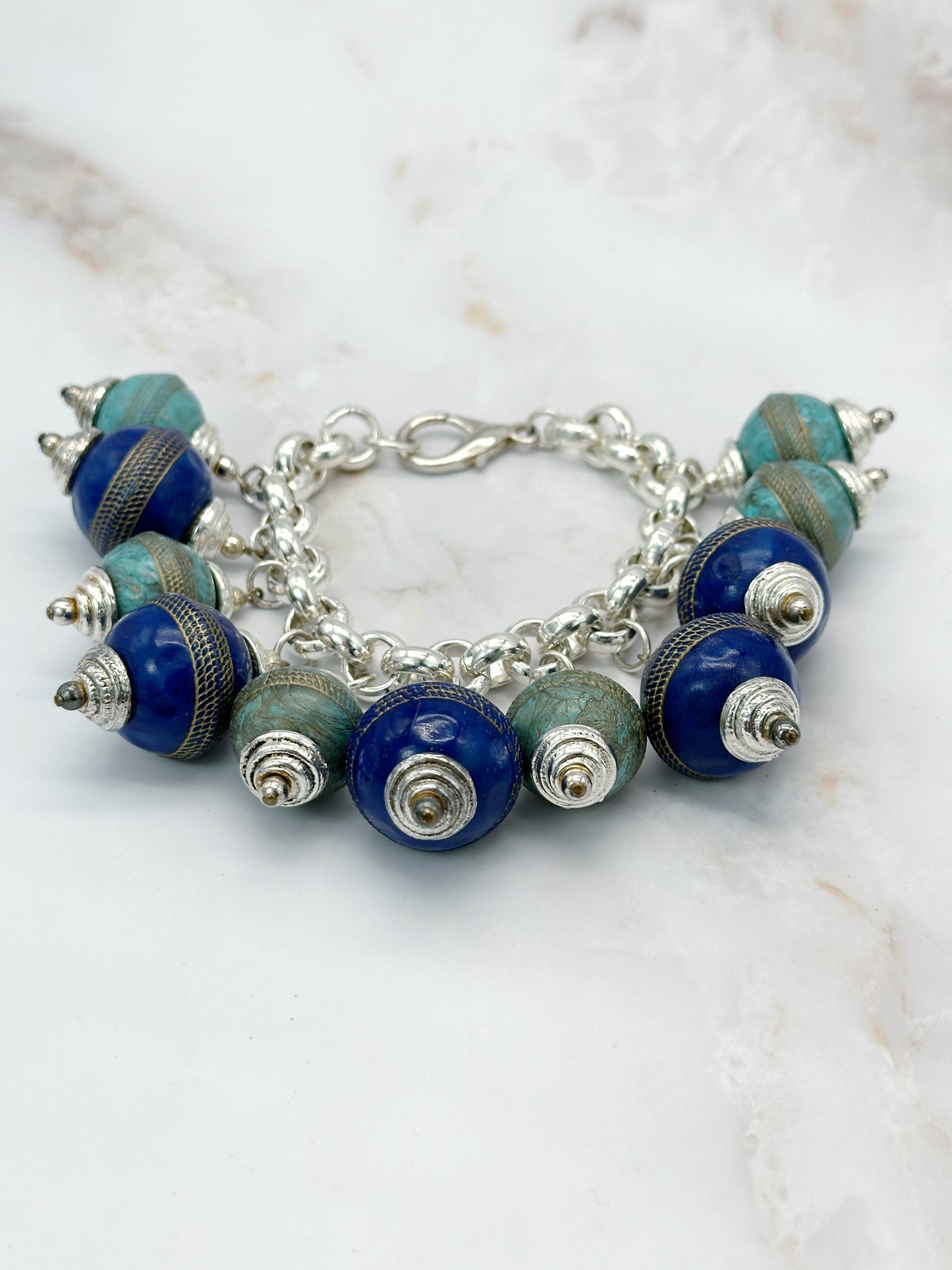 Vintage Gliederarmband Blitzblau & Türkis