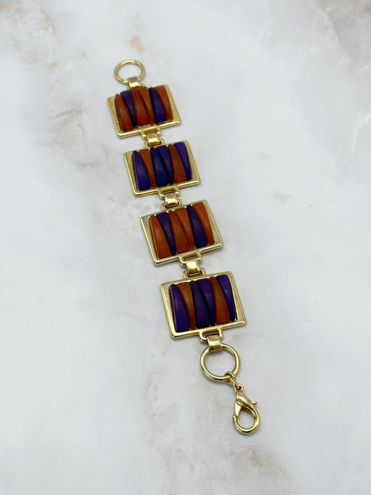 Vintage Armband Vergoldet mit Lila-Braunen Elementen